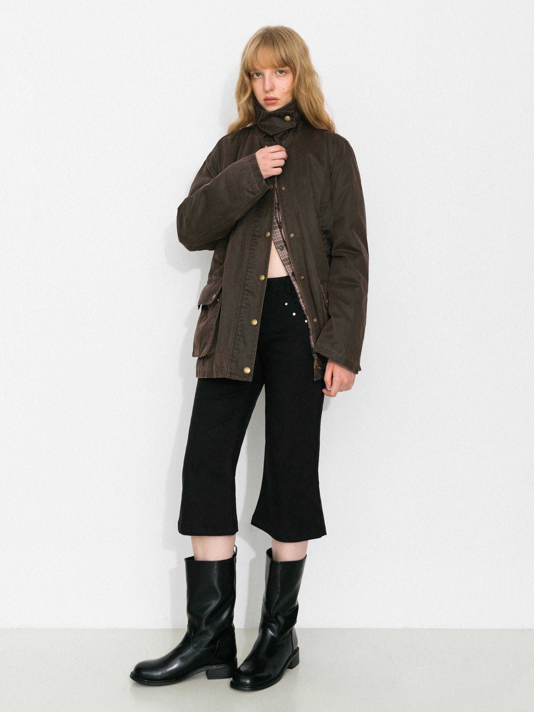 Washed Stand-Collar Workwear Down Jacket-5