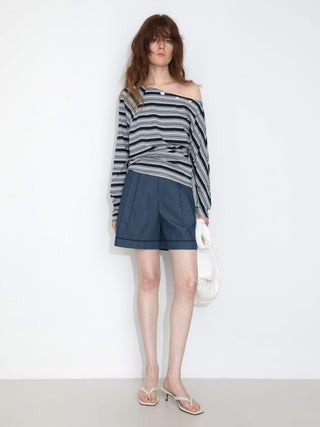 Off-Shoulder Striped Long-Sleeve Tee