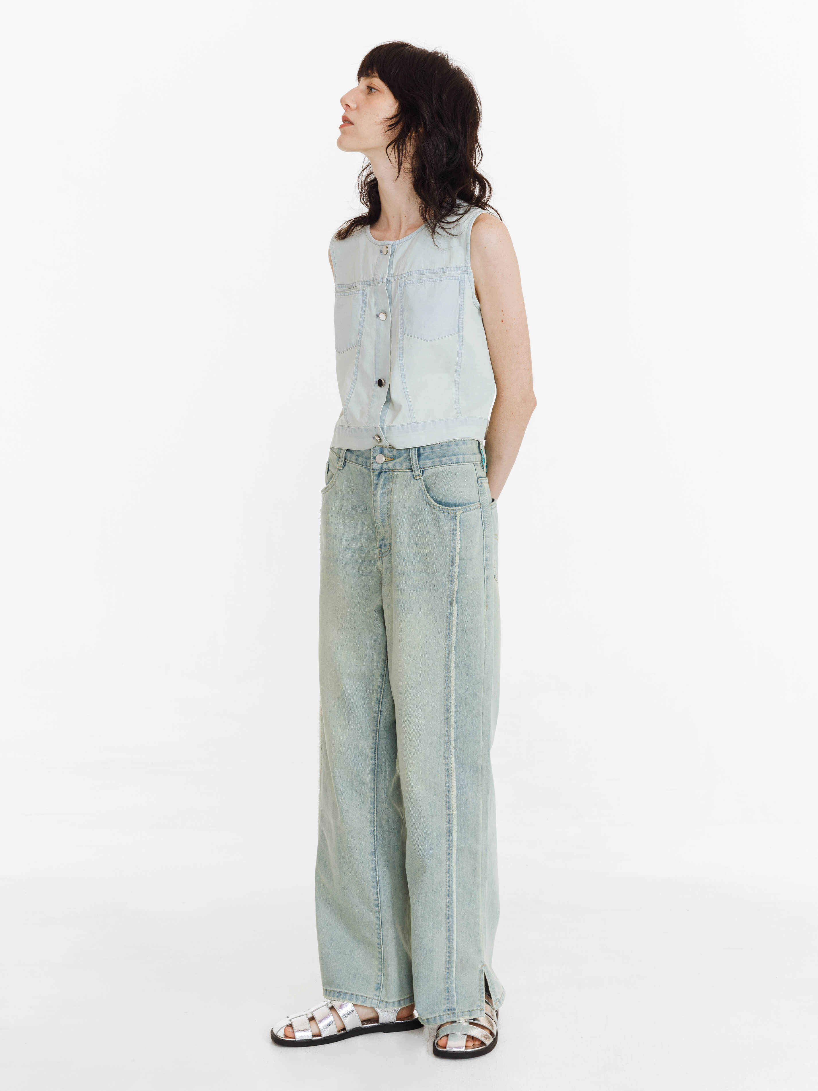 Fray Panelled Wide Leg Jeans-5
