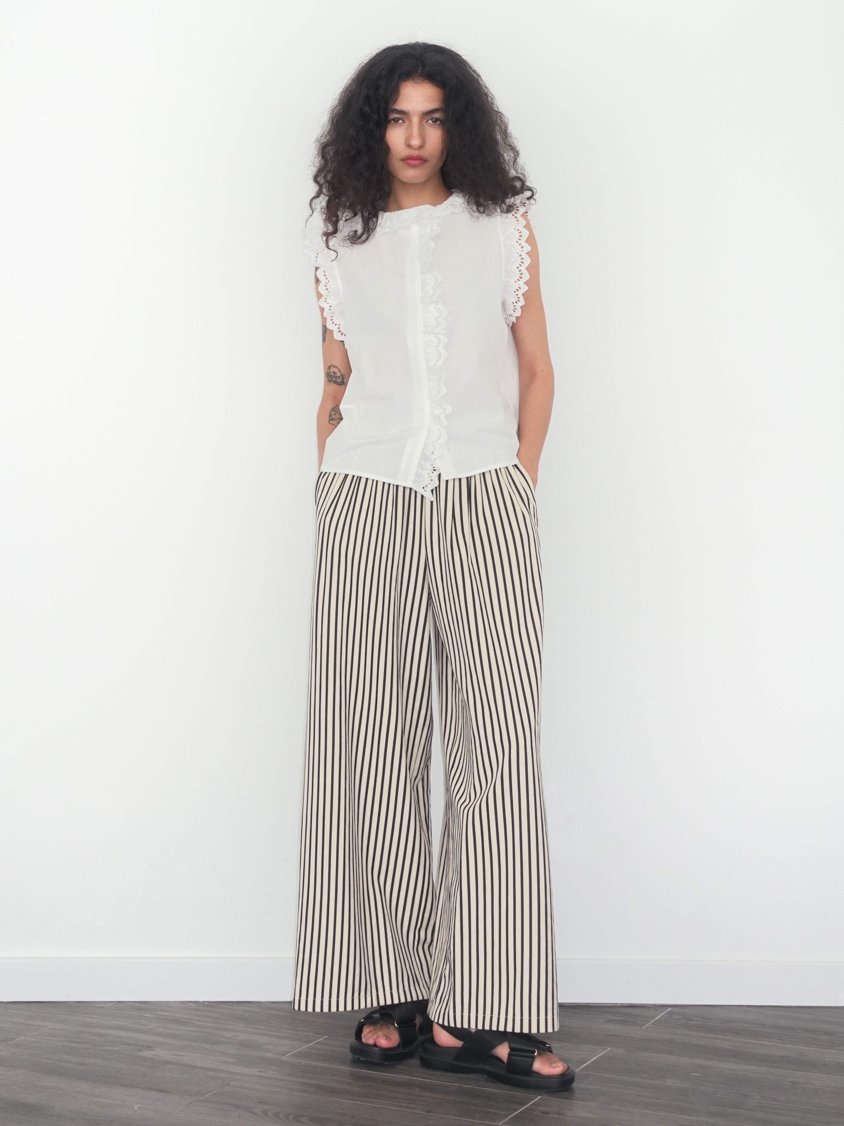 Elastic Waist Striped Straight Trousers-5
