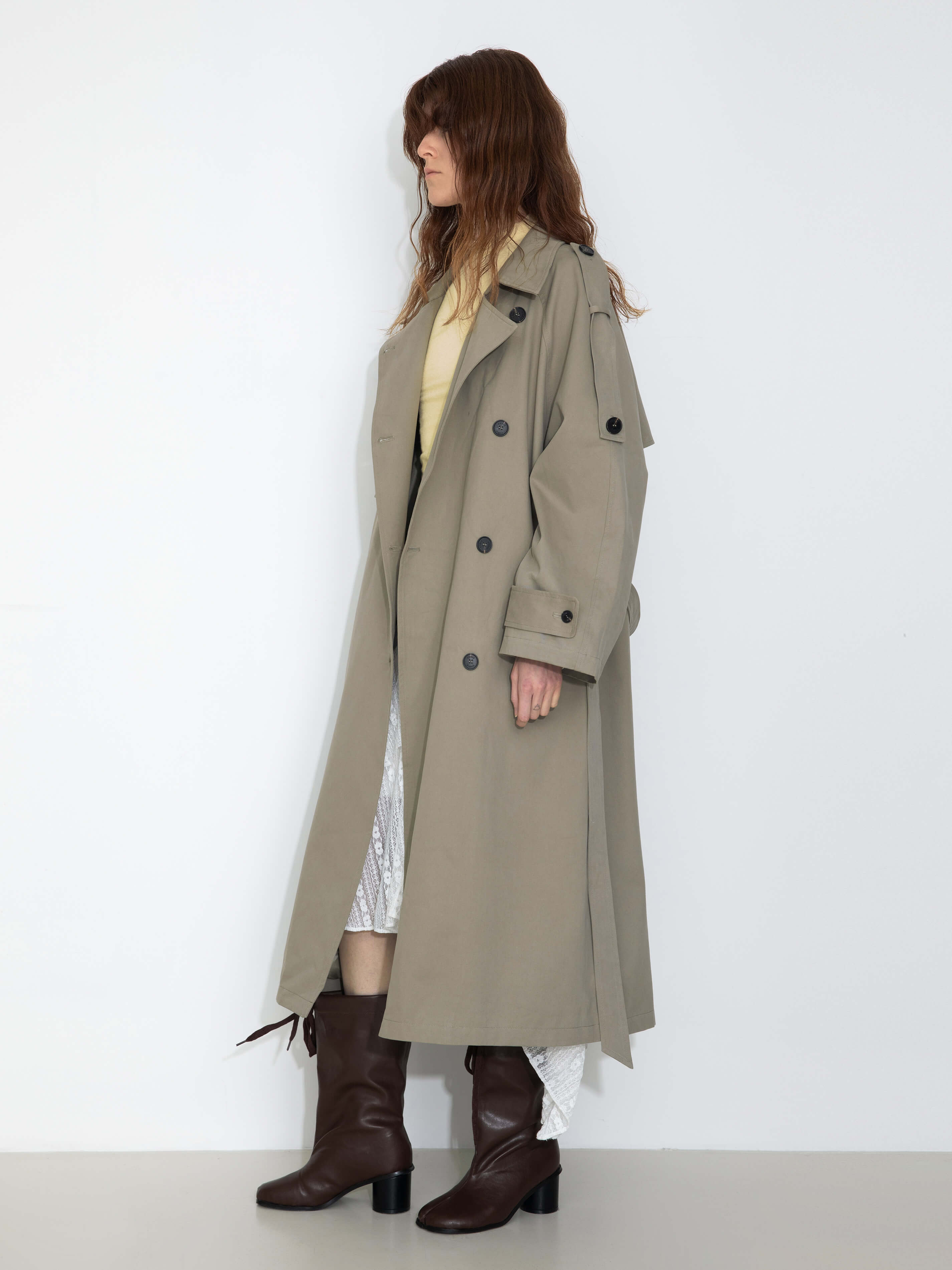 100% Cotton Oversized Mid-Length Raglan Sleeve Trench Coat-5