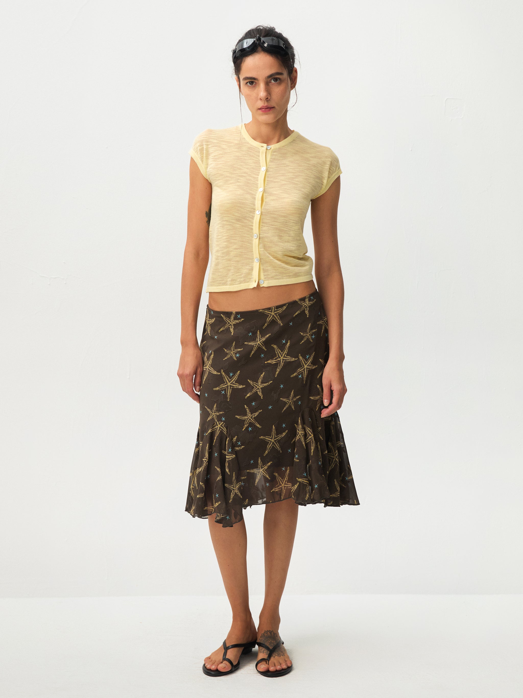 CUBIC Starfish Print Flare Midi Skirt-5