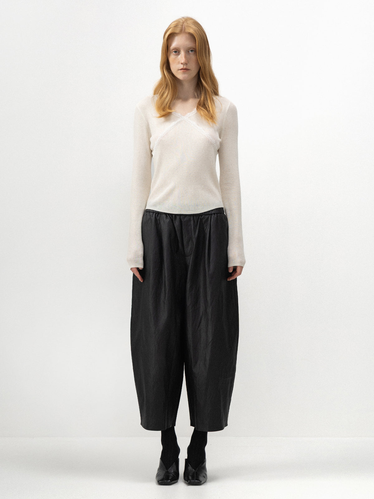 CUBIC High-Waisted Faux Leather Cropped Trousers-5
