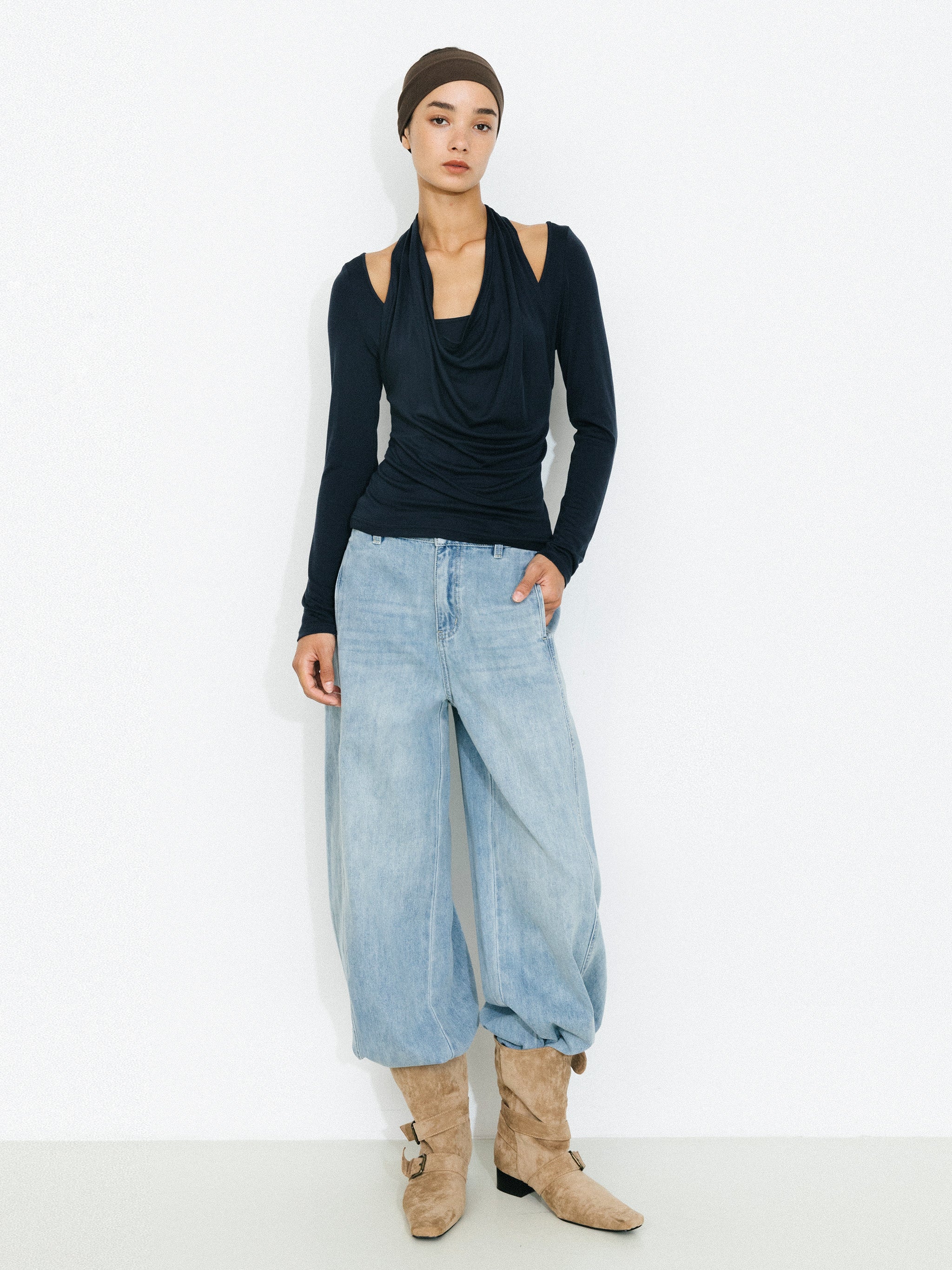 Halter V-Neck Long-Sleeve T-Shirt-5