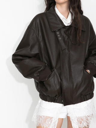 Faux Shearling Collar Leather Jacket