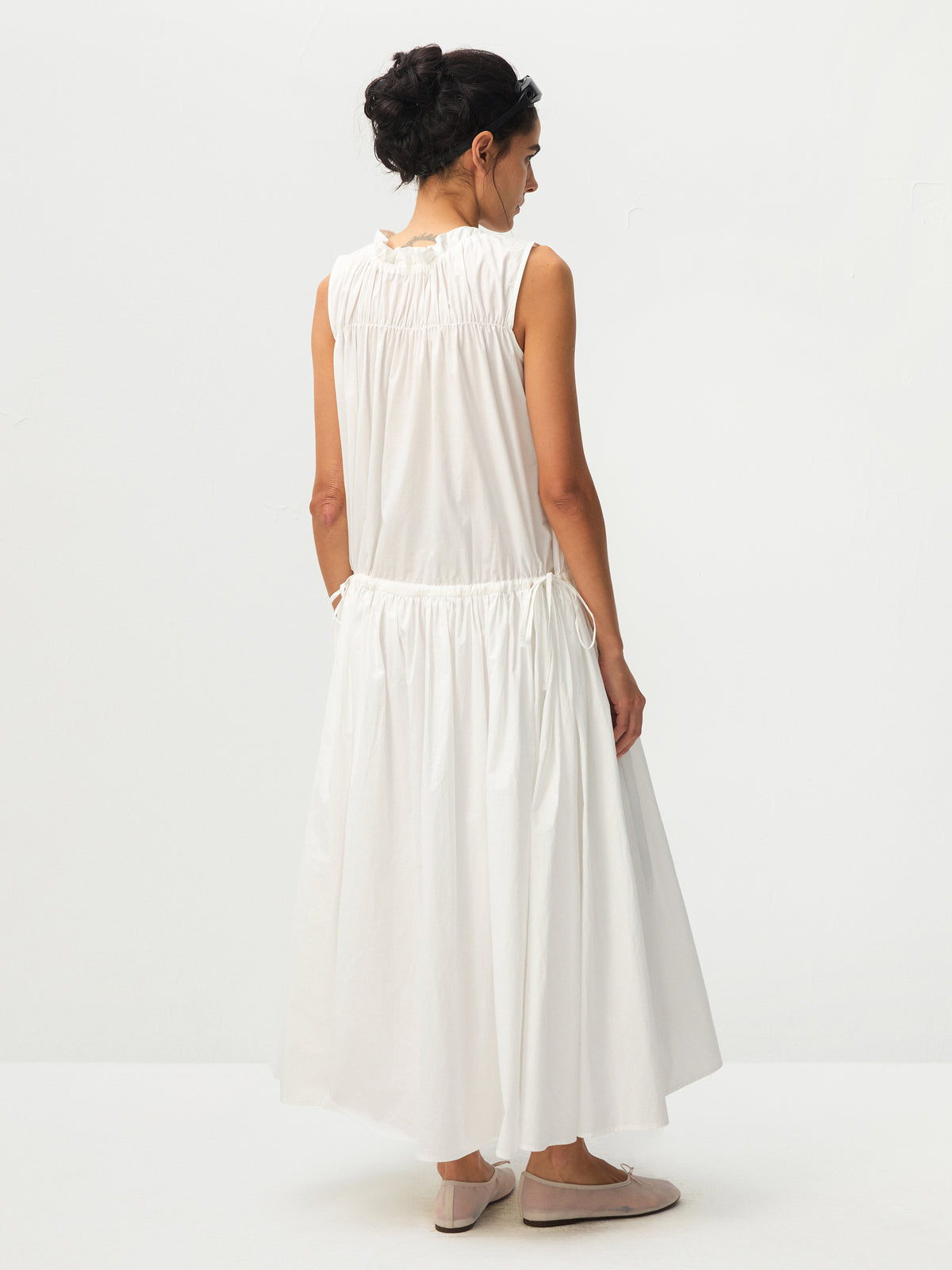 CUBIC 100% Cotton Sleeveless Gathered Maxi Dress-5