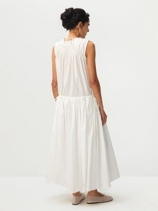 CUBIC 100% Cotton Sleeveless Gathered Waist Maxi Dress