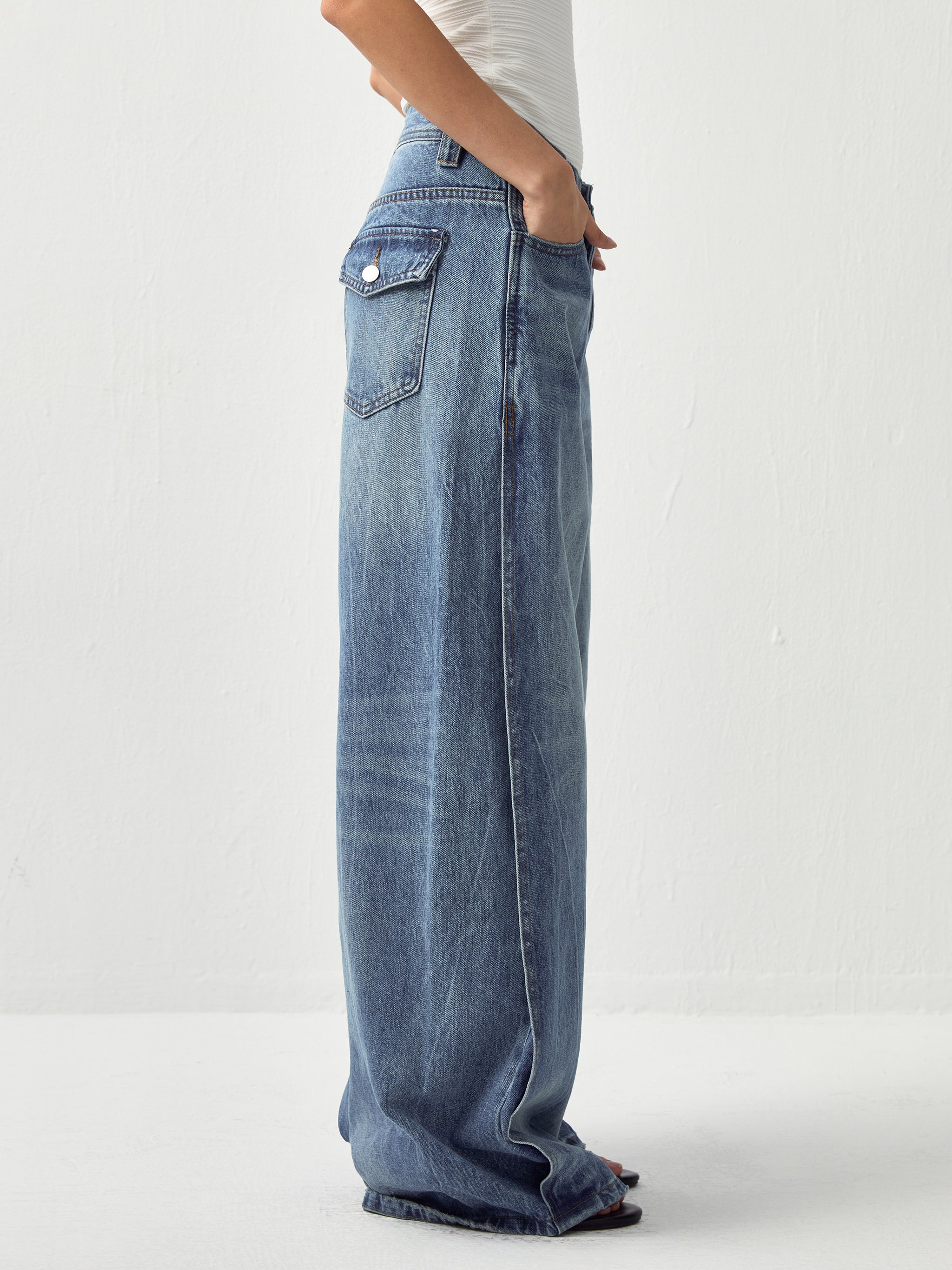 CUBIC Vintage Deconstructed Wide-Leg Jeans-5