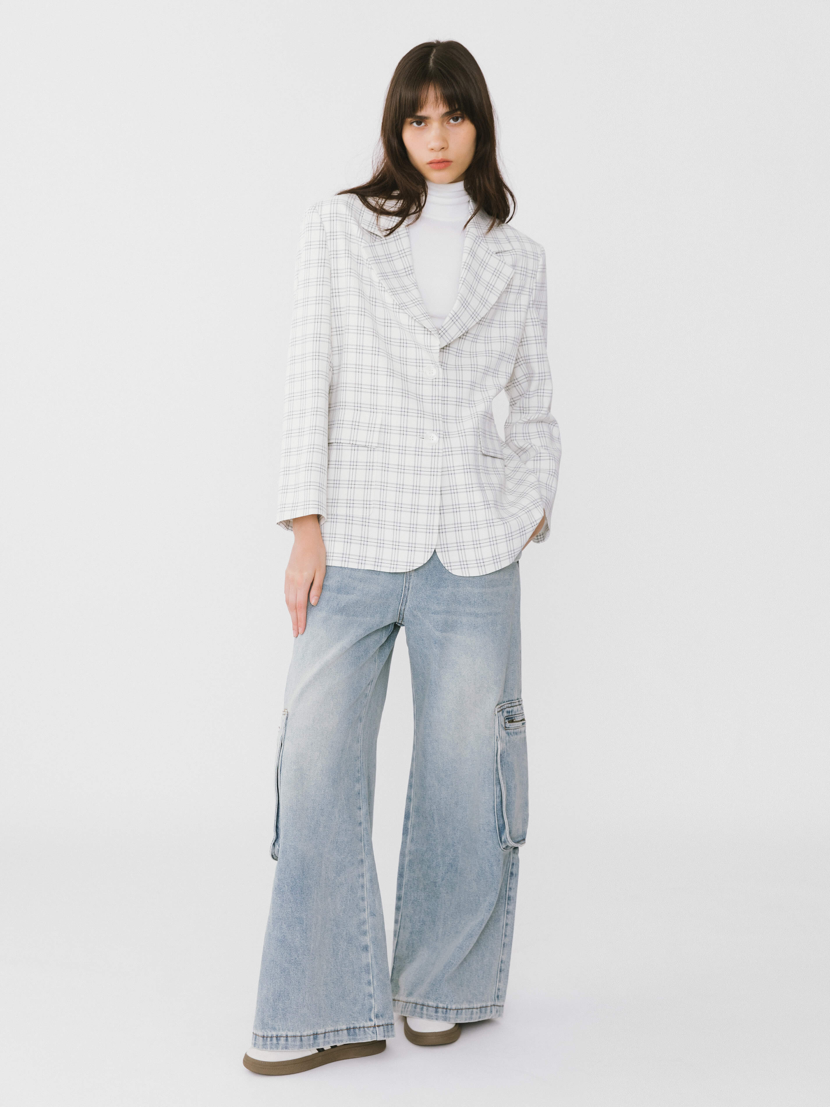 Single Breasted Plaid Oversized Blazer-4