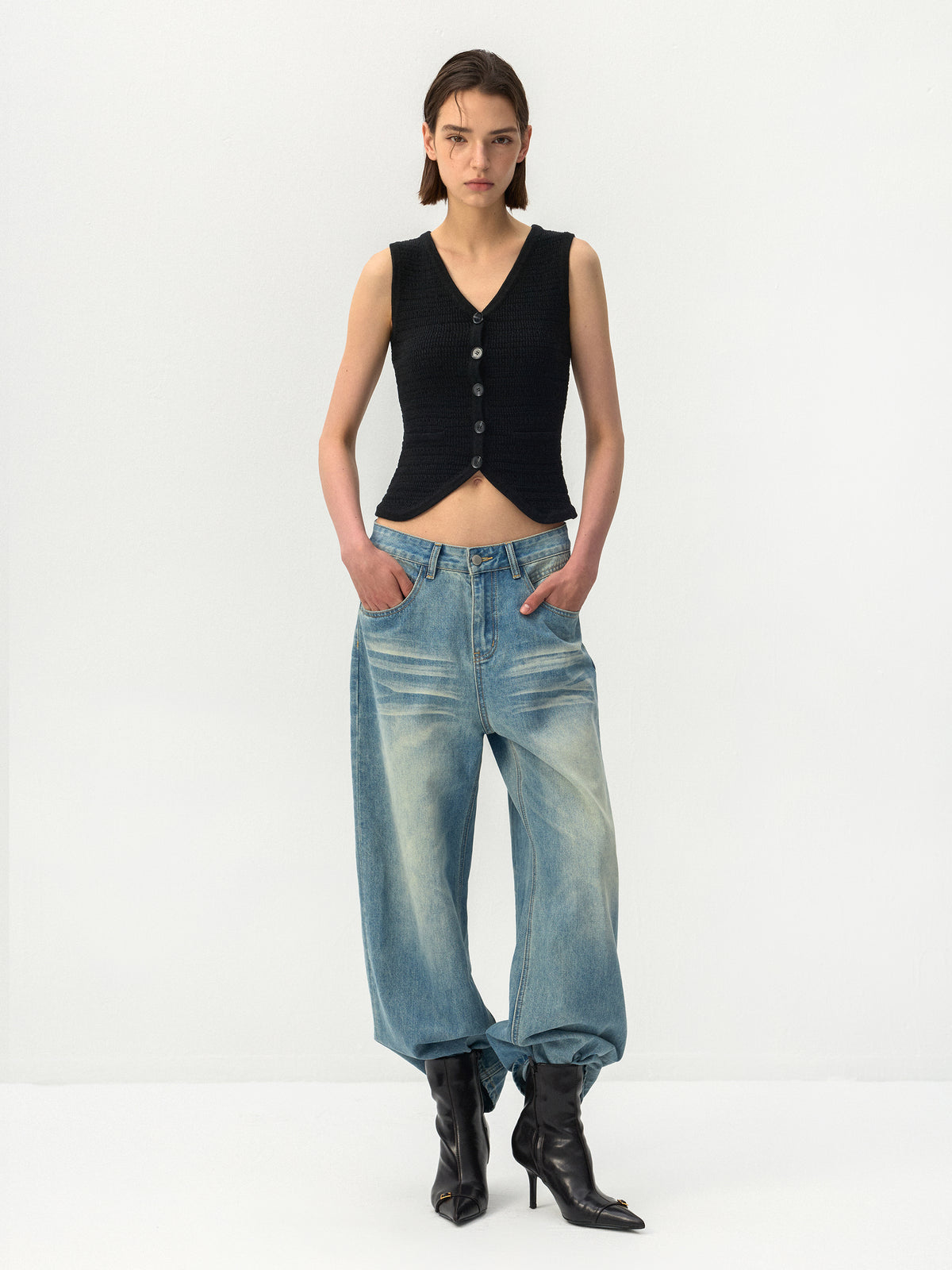 CUBIC V-Neck Button Front Knit Vest-5