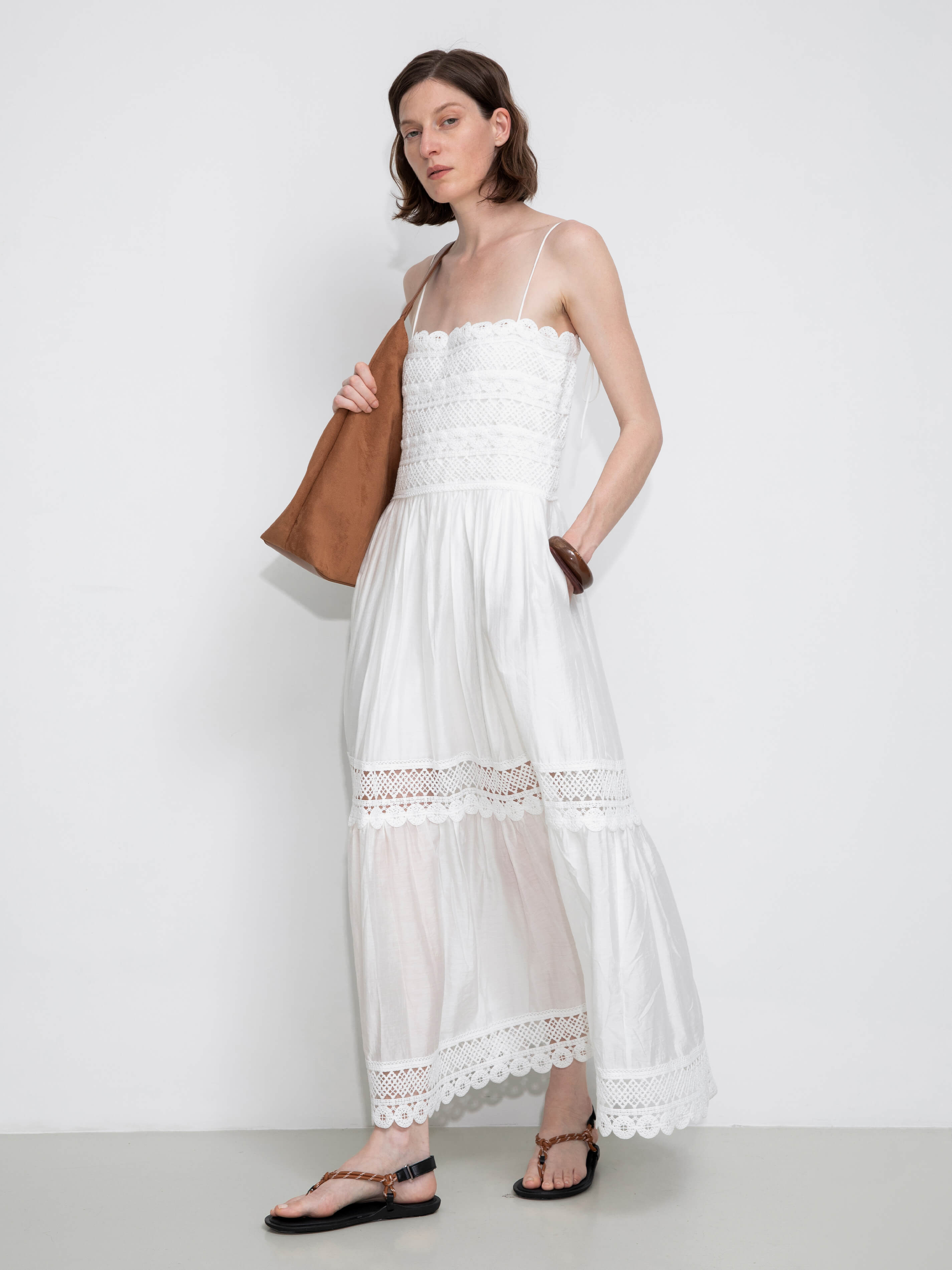 Crochet Lace Panelled Maxi Cami Dress-5