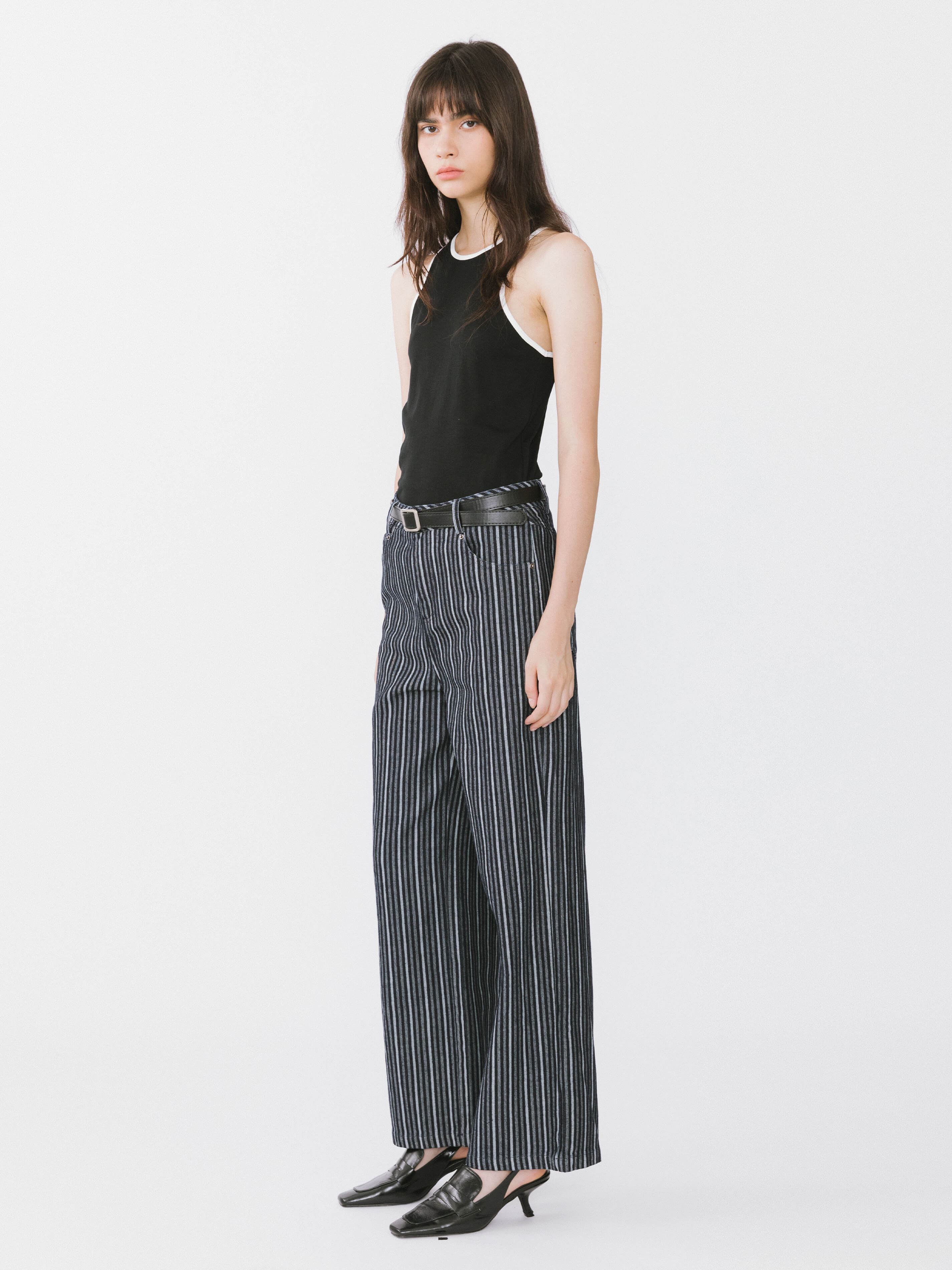 Pinstriped Wide Leg Cropped Jeans-5