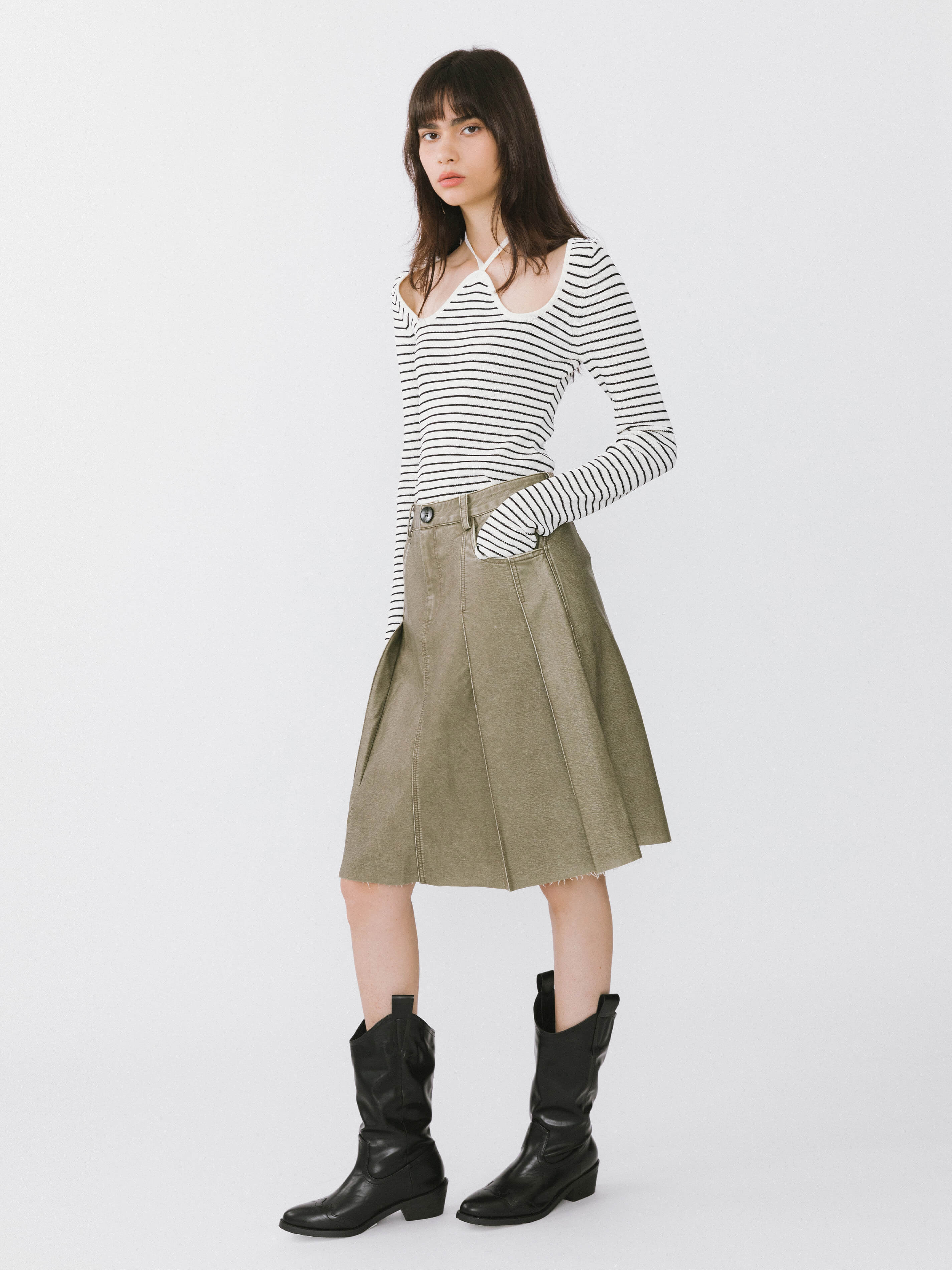 Chest Cut Out Striped Long Sleeve Top-5