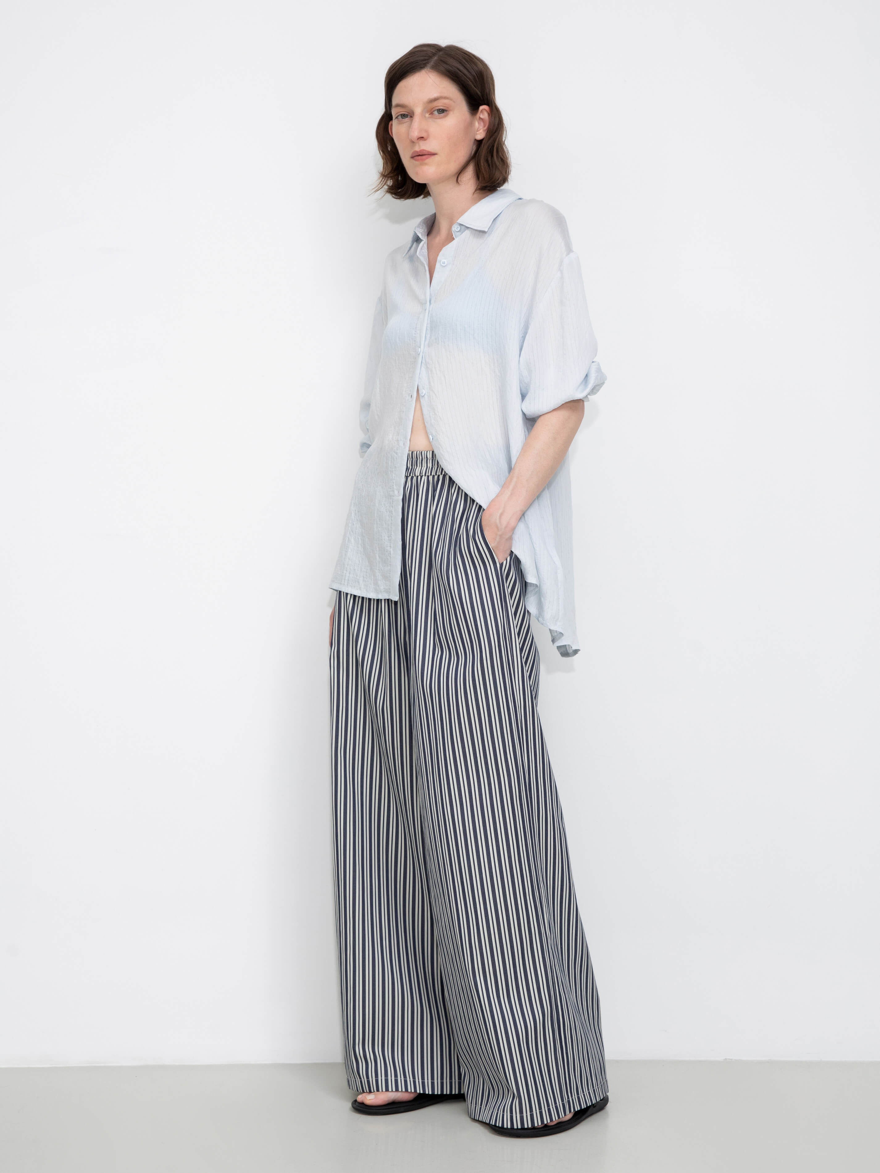 Semi-Sheer Oversized Striped Pattern Shirt-5
