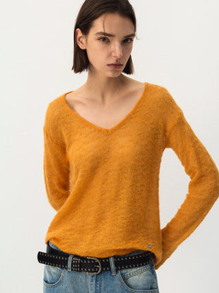 CUBIC Mohair Wool V-Neck Knit Top