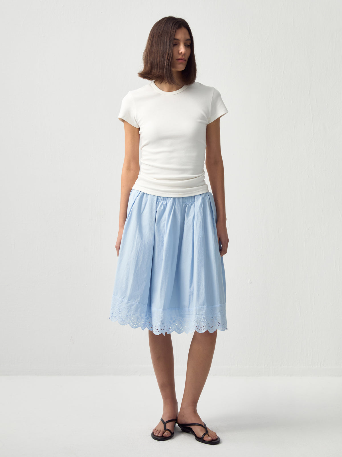 Embroidered A-Line Cotton Midi Skirt-5
