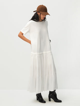 Oversized Round Neck Short Sleeve Pleated Dress