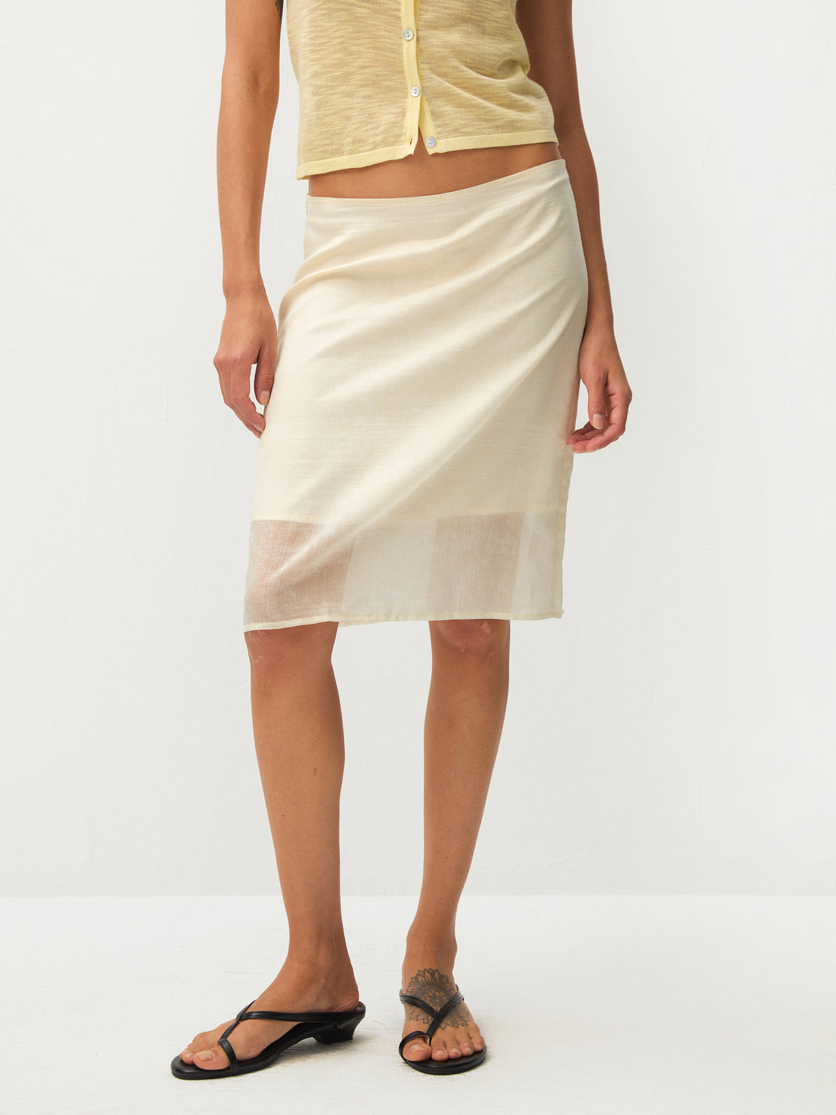 CUBIC  Lyocell Semi-Sheer Pencil Midi Skirt-5