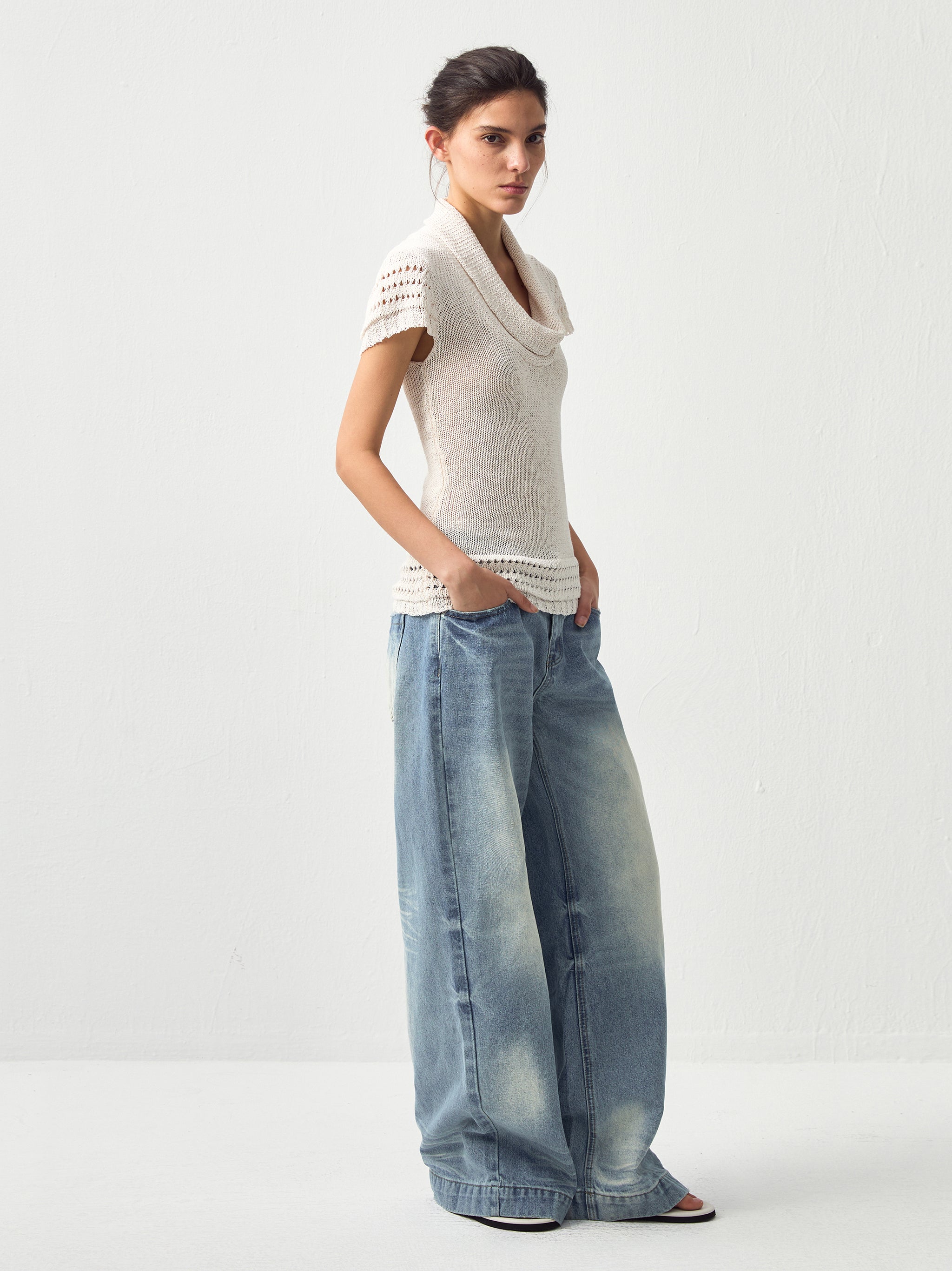 CUBIC Cowl Neck Sheer Knit Top-5