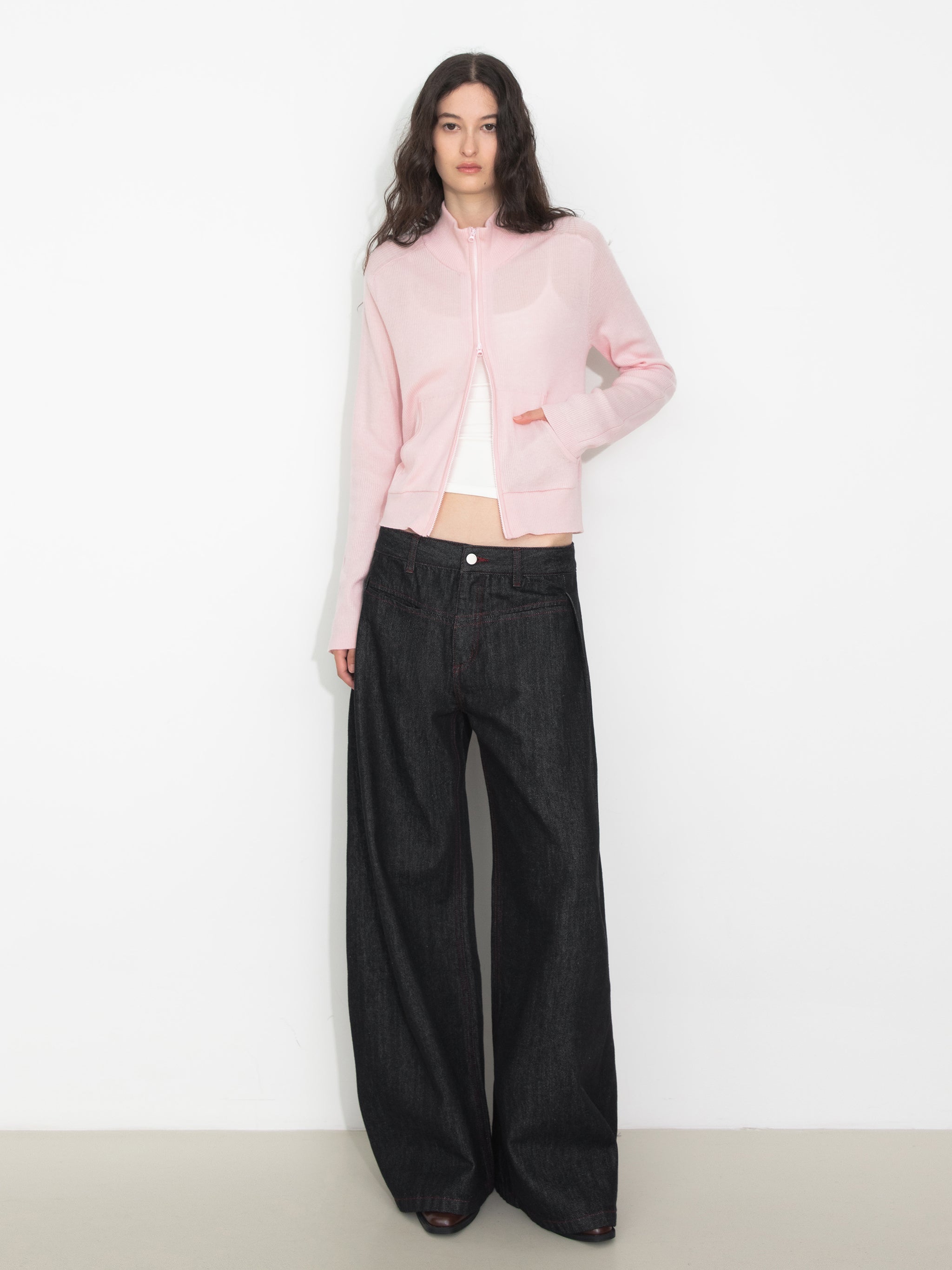 Two-Way Zip Layered Knit Jacket-5