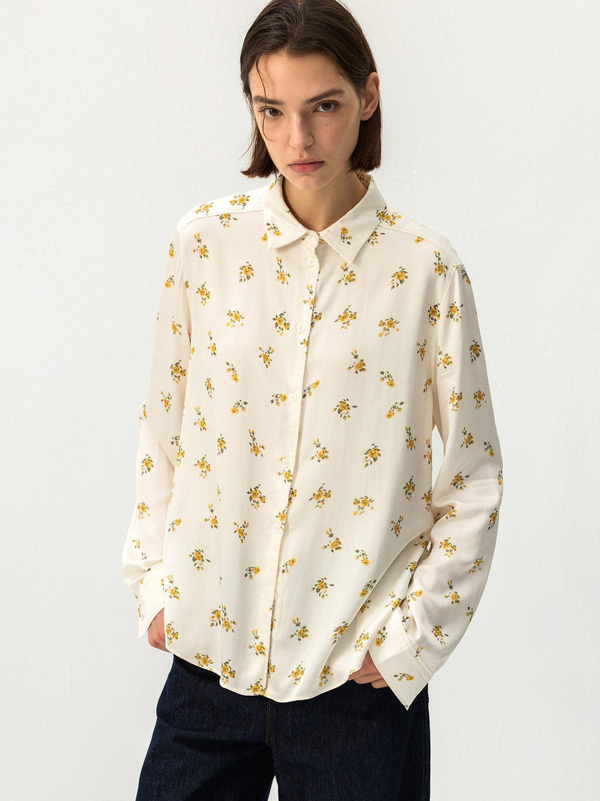 CUBIC 100% Cotton Floral Print Button-Up Shirt-5