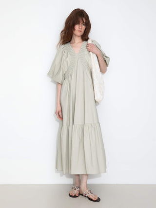 100% Cotton Puff Sleeve Loose-Fit Vacation Dress