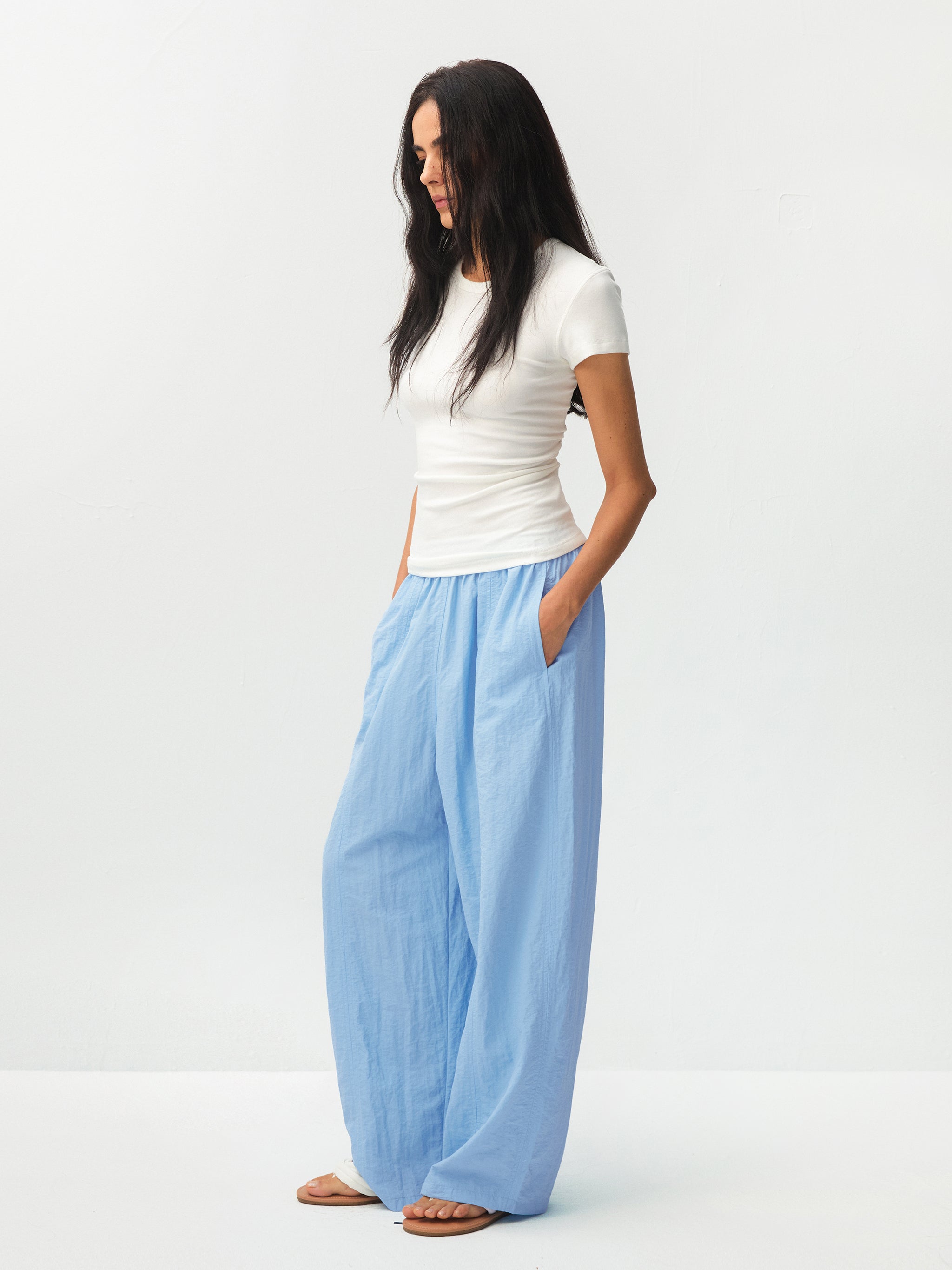 Loose-Fit Elastic Waist Tapered Trousers-5