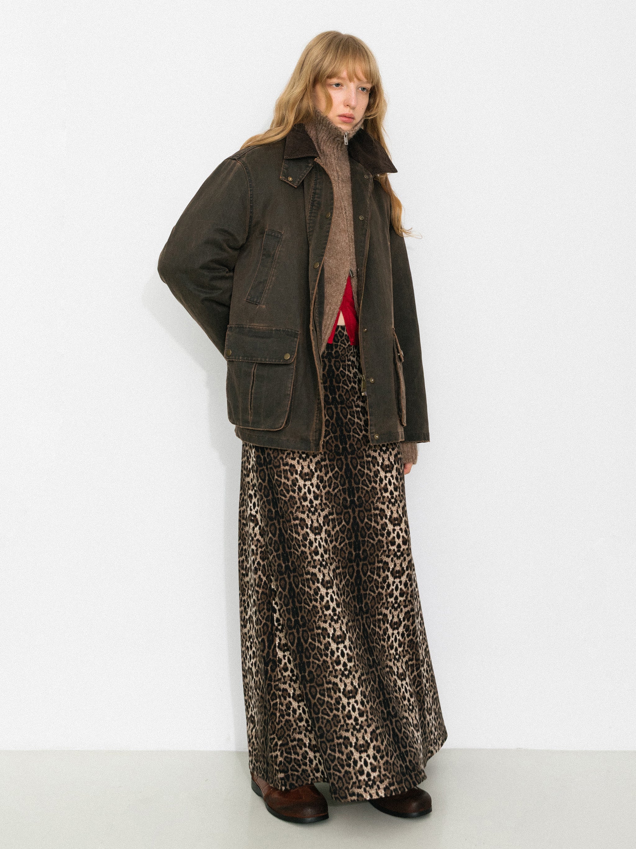 Vintage Leopard Print Draped Maxi Skirt-5