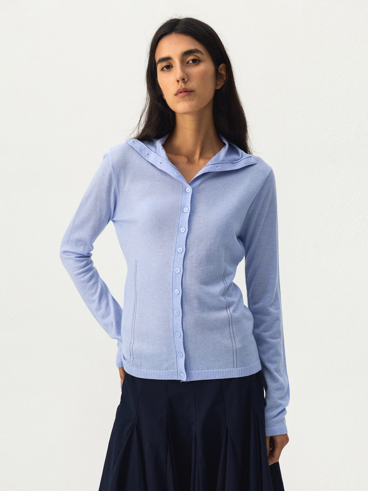 CUBIC High Neck Button Knit Cardigan-5