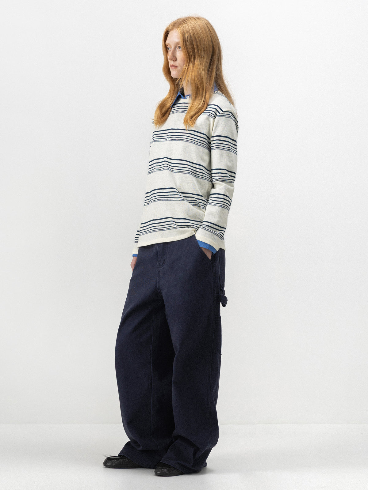 Washed Cotton Wide Leg Jeans-5