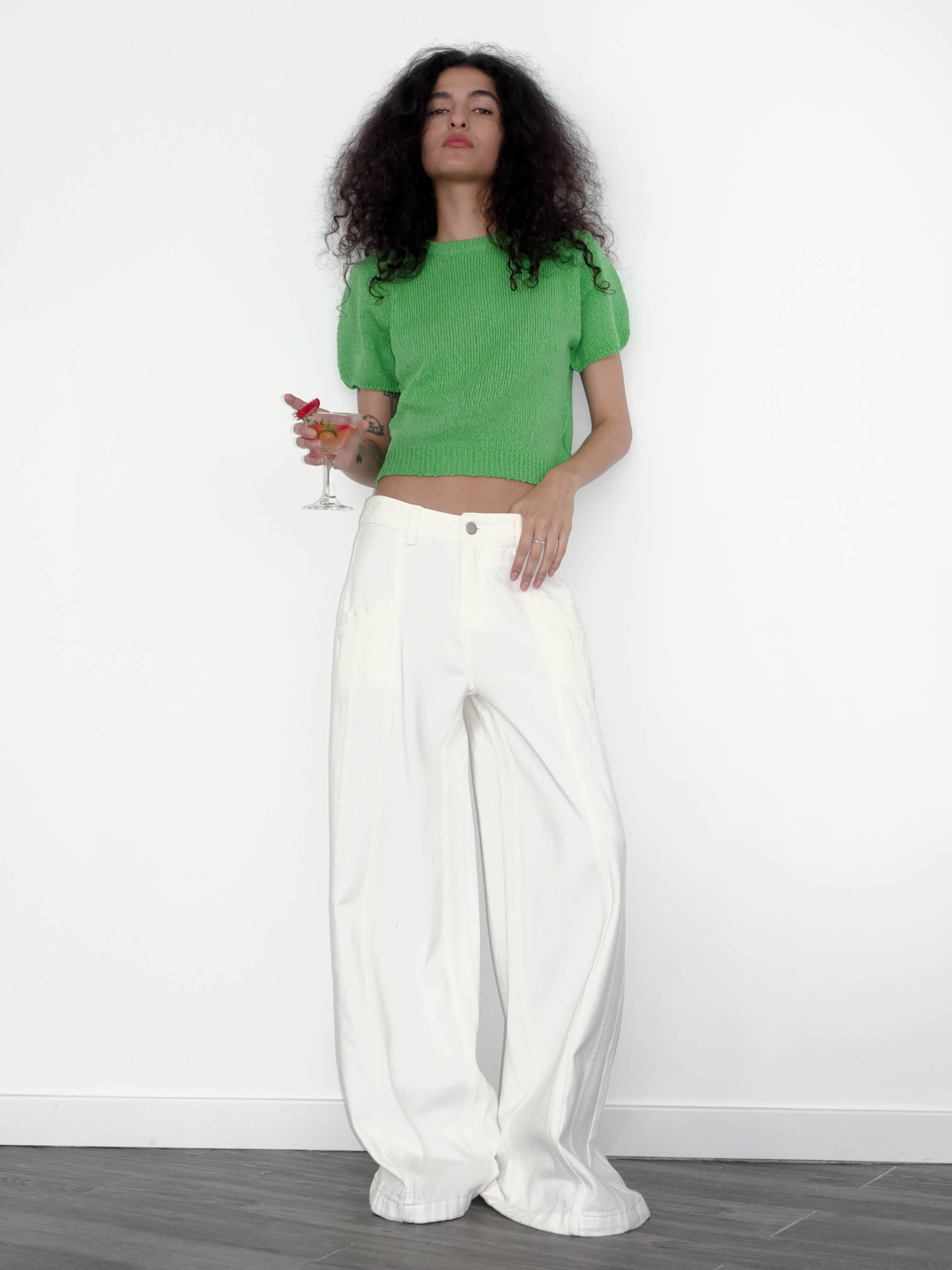 Round Neck Loose Knit T-Shirt-2