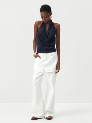 CUBIC Cotton-Blend Layered Skirt-Front Flare Trousers
