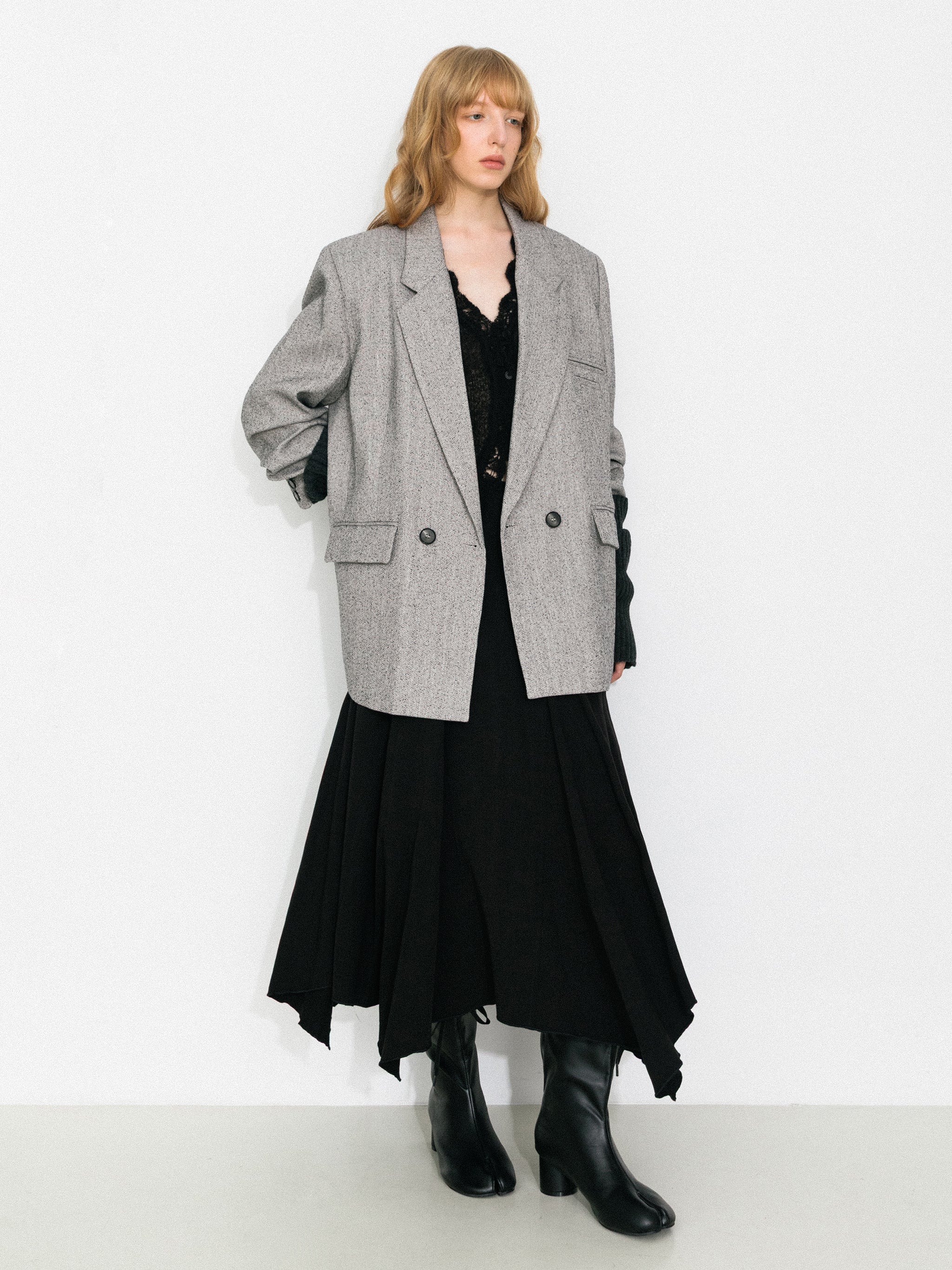 Textured Tweed Double-Breasted Boxy Blazer-5