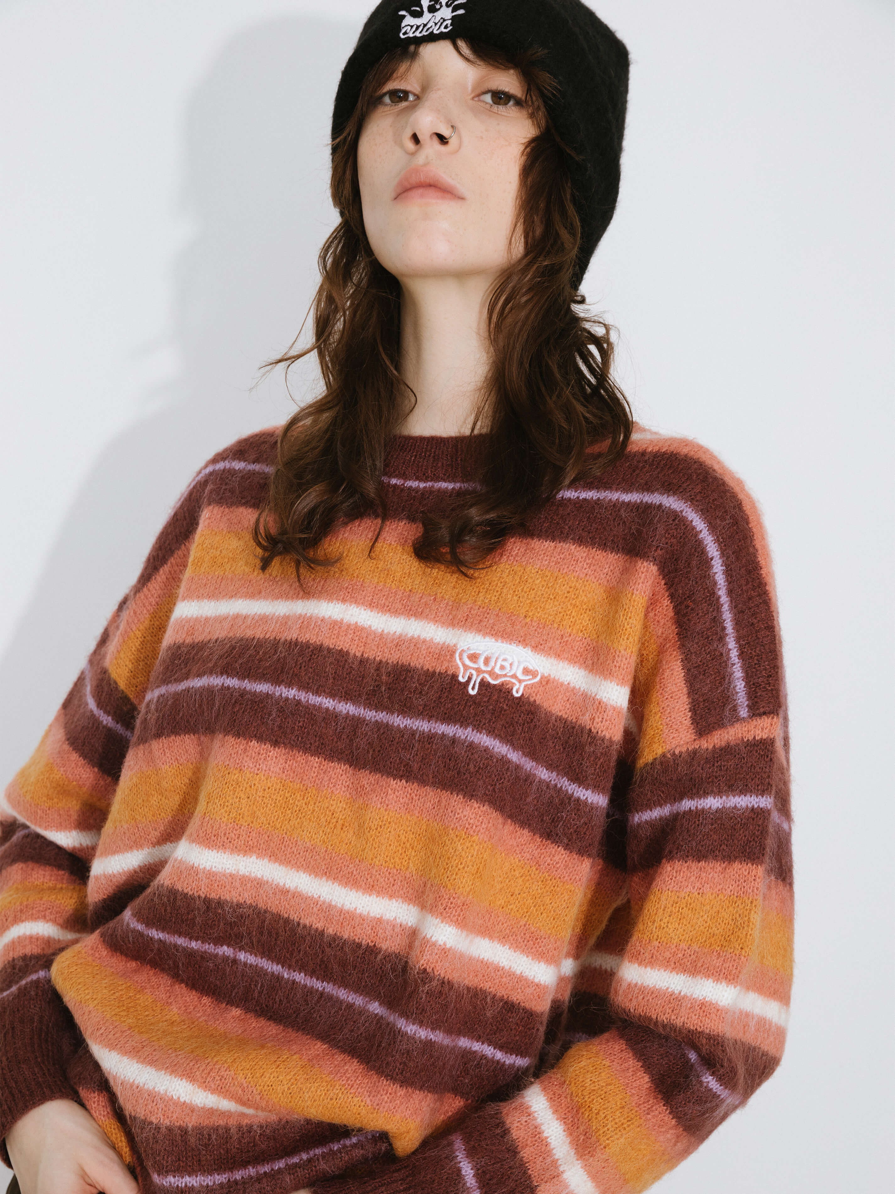 Fluffy Striped Oversized Knit Sweater-5
