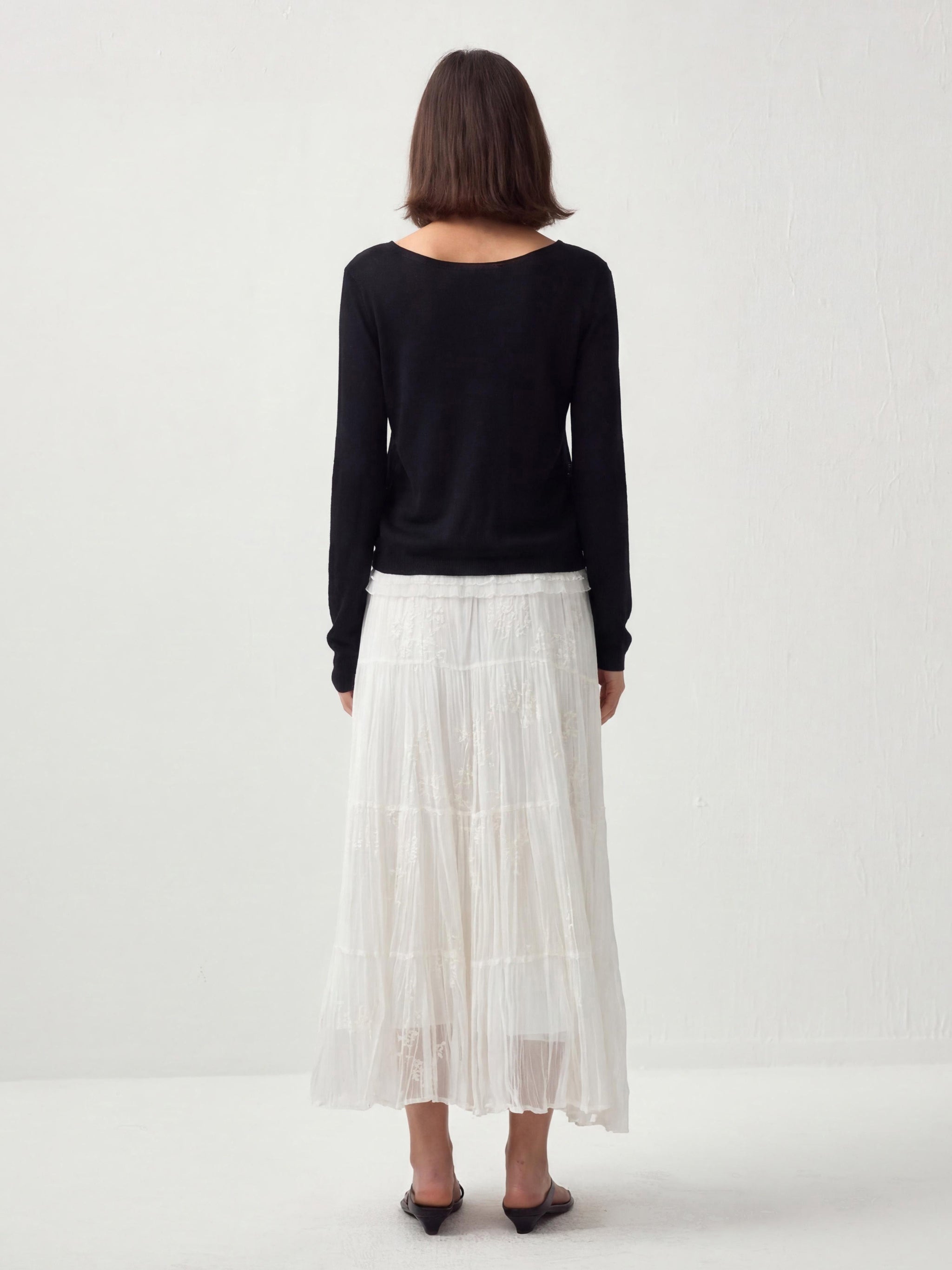CUBIC Lace Trim Cropped Knit Top-7