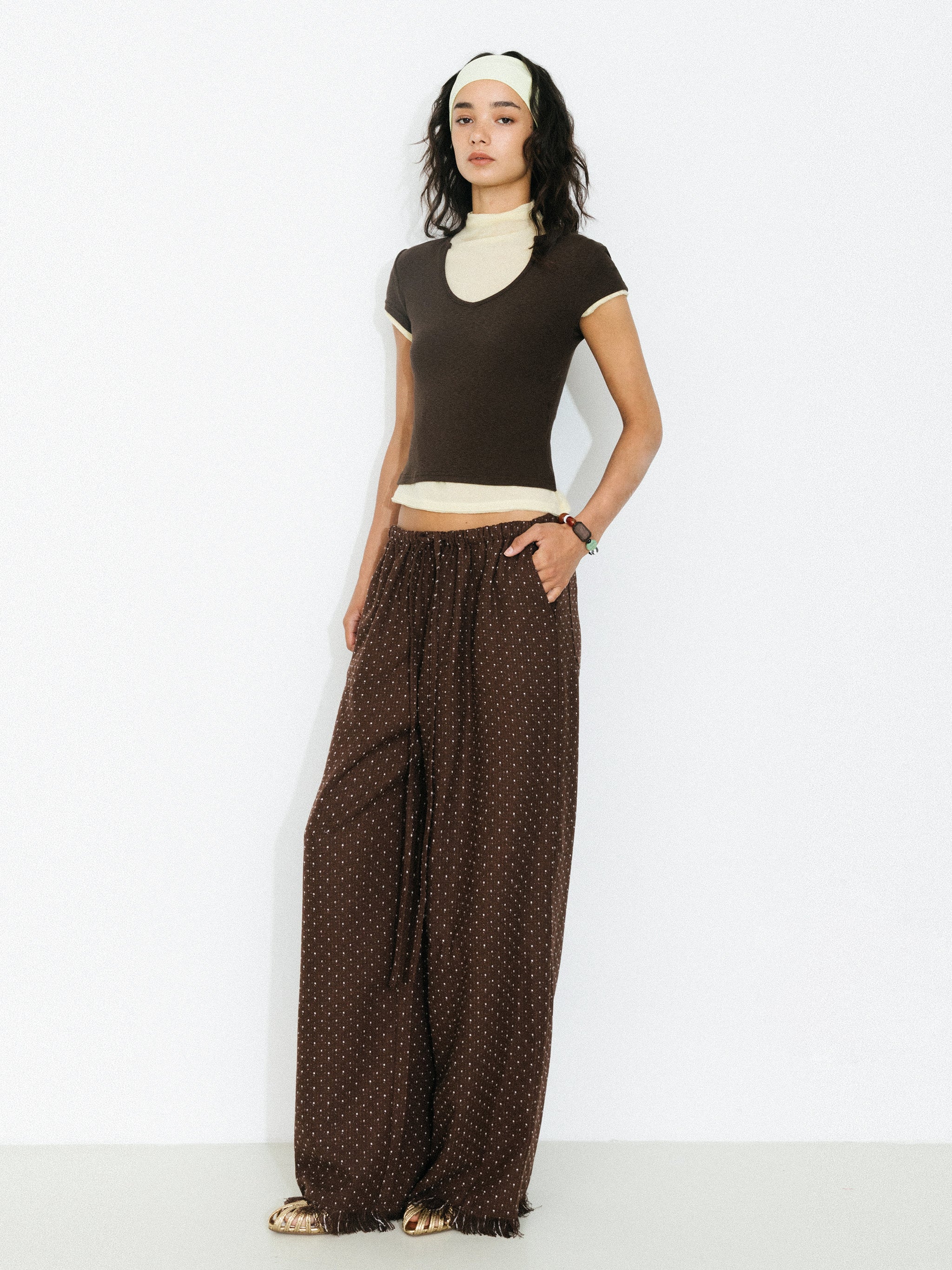 Polka Dot Fringe Wide-Leg Trousers-5