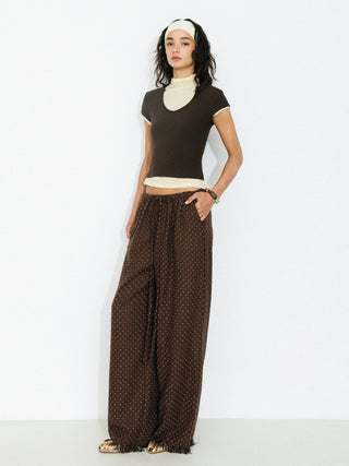 Polka Dot Fringe Wide-Leg Trousers