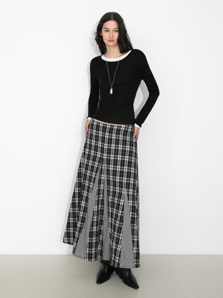 100% Cotton Patchwork Check A-Line Maxi Skirt