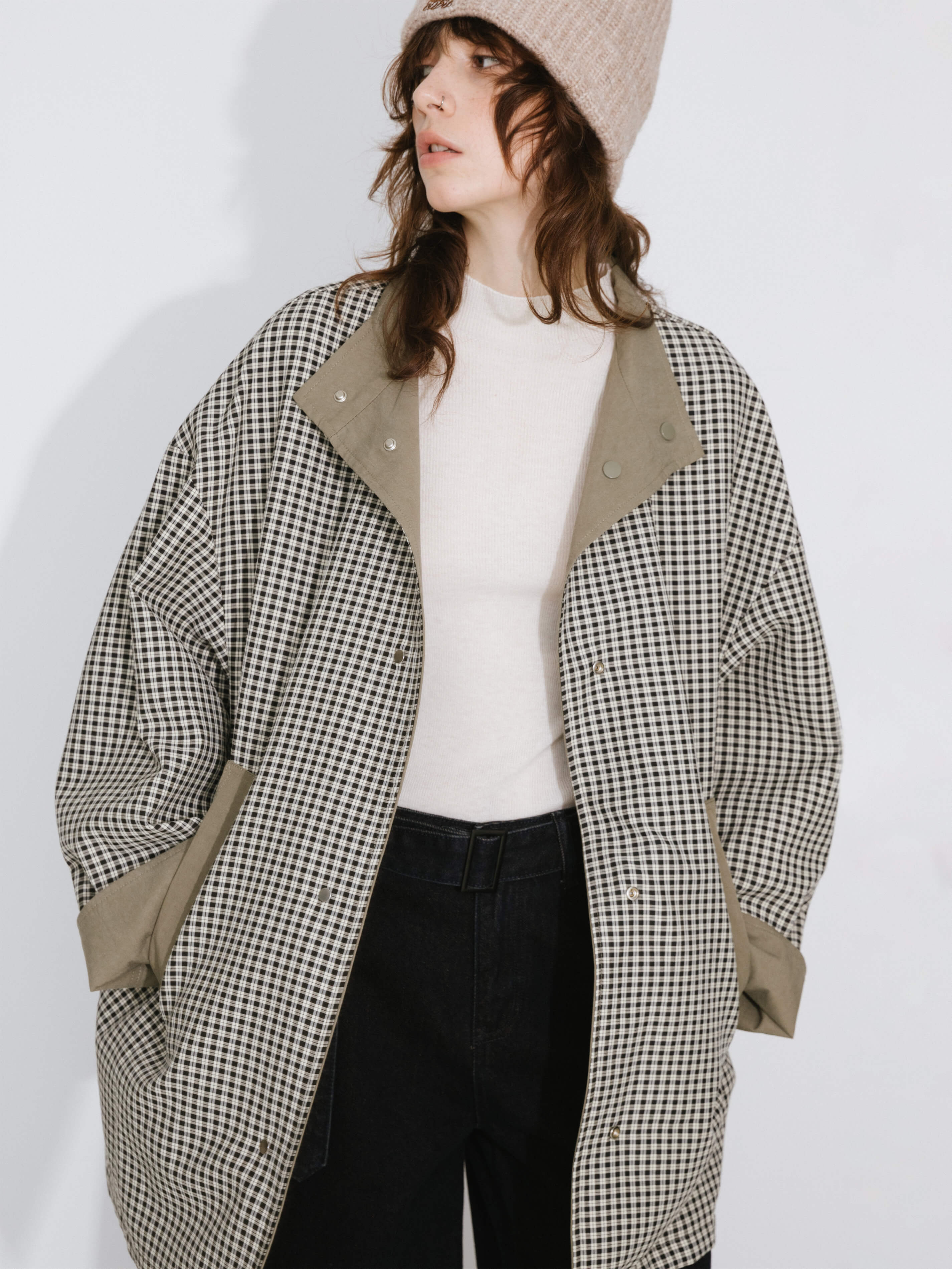 Funnel Neck Reversible Trench Coat-5