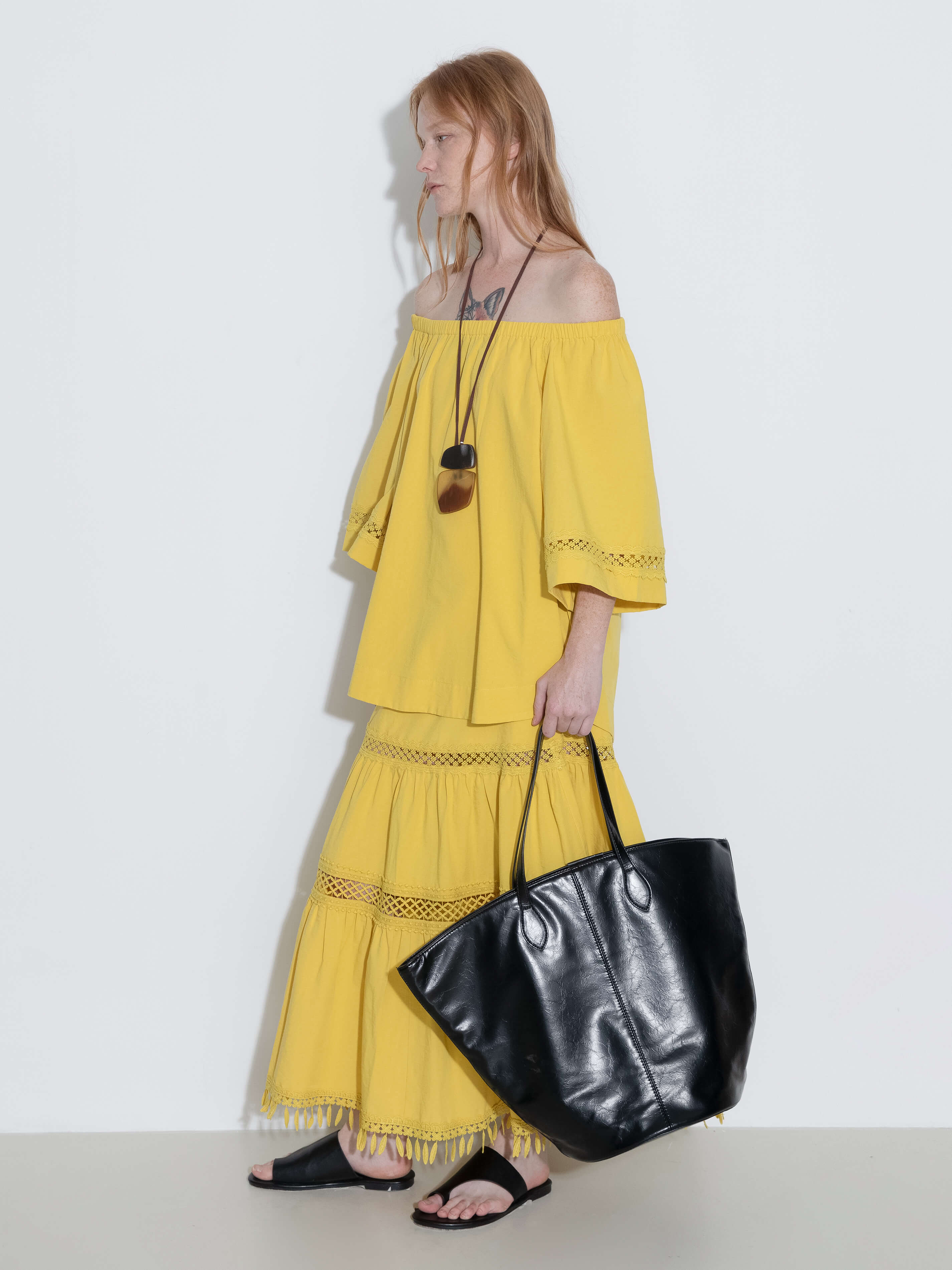High-Waisted Hollow Out Tassel Trim Maxi Skirt-5