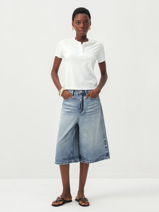 CUBIC Lyocell-Linen Blend Henley Neck Top