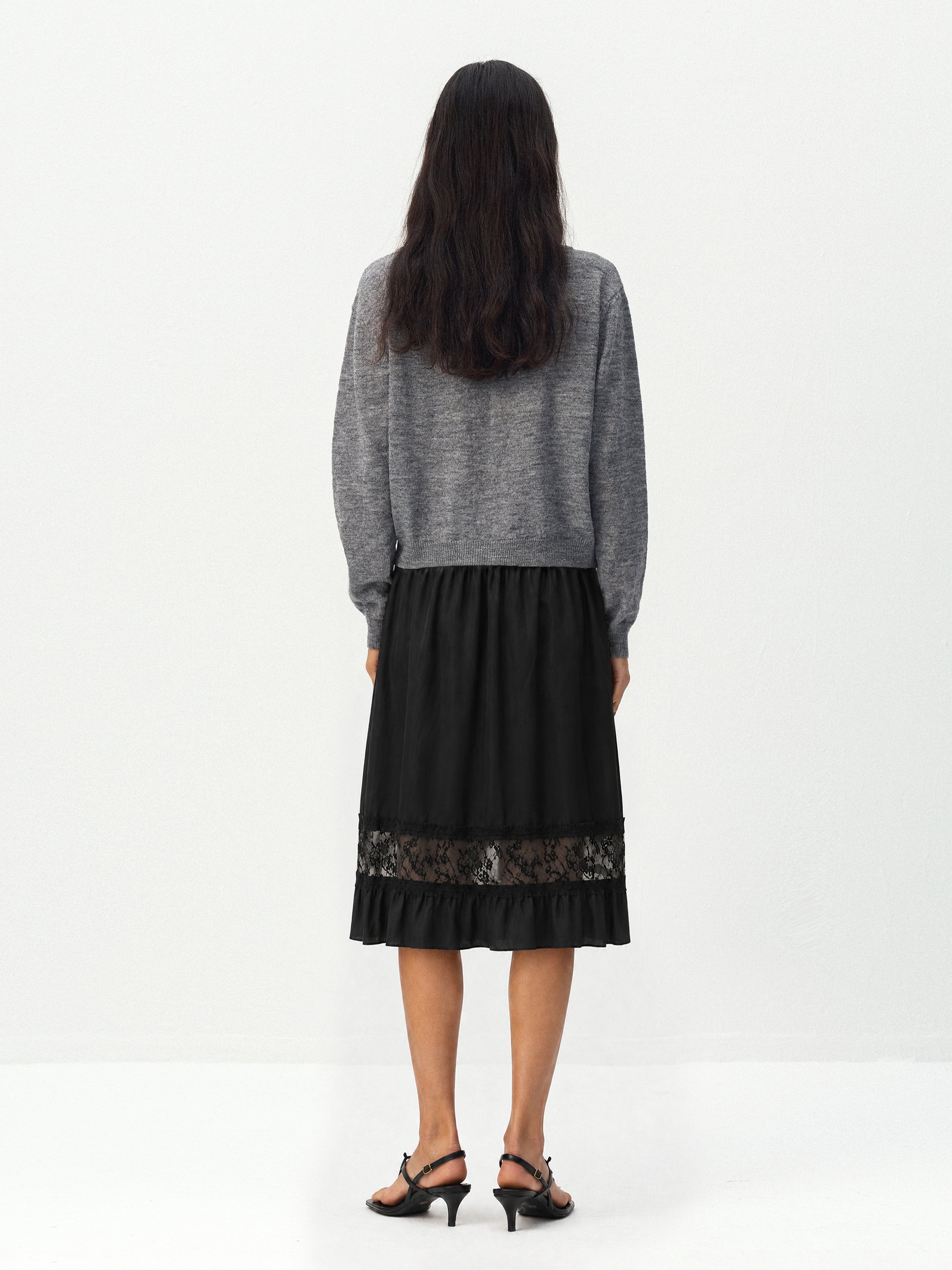 CUBIC Lace Trim Midi Skirt-5