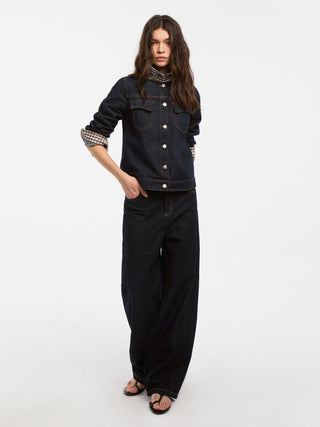 Color-Block High-Neck Denim Jacket