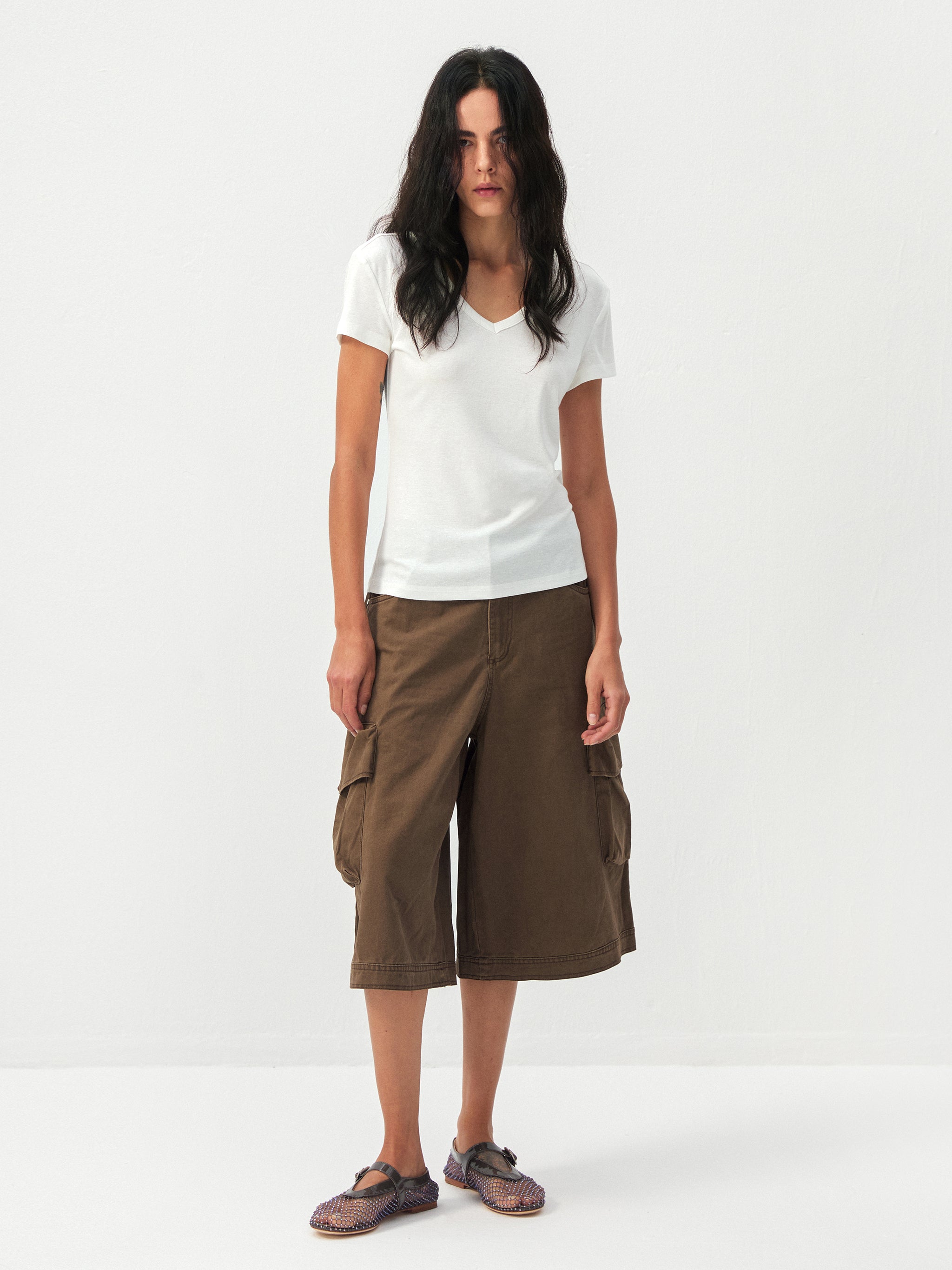 CUBIC Linen-Blend V-Neck Slim Fit Top-5
