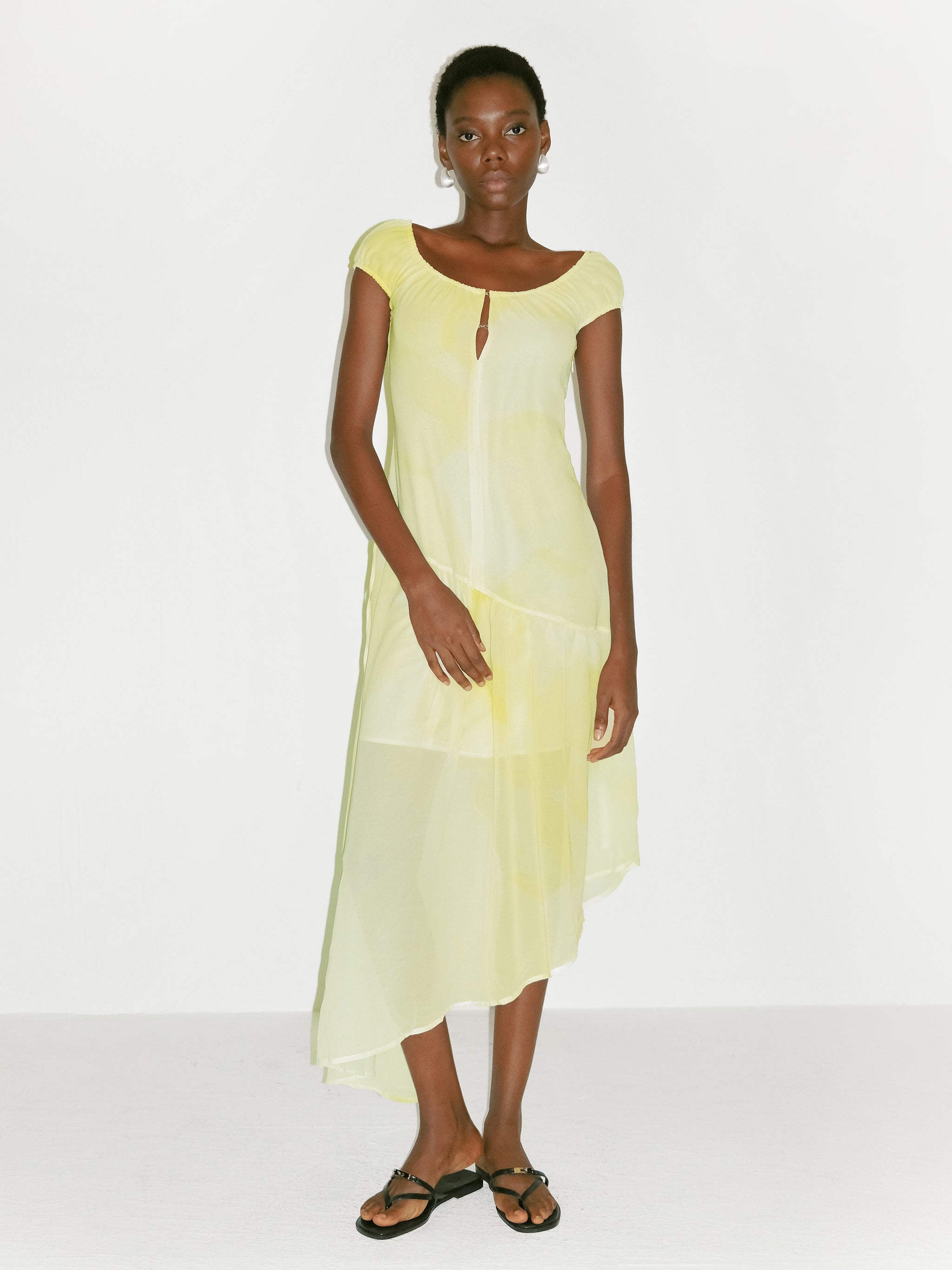 CUBIC Abstract Print Asymmetrical Chiffon Midi Dress-5
