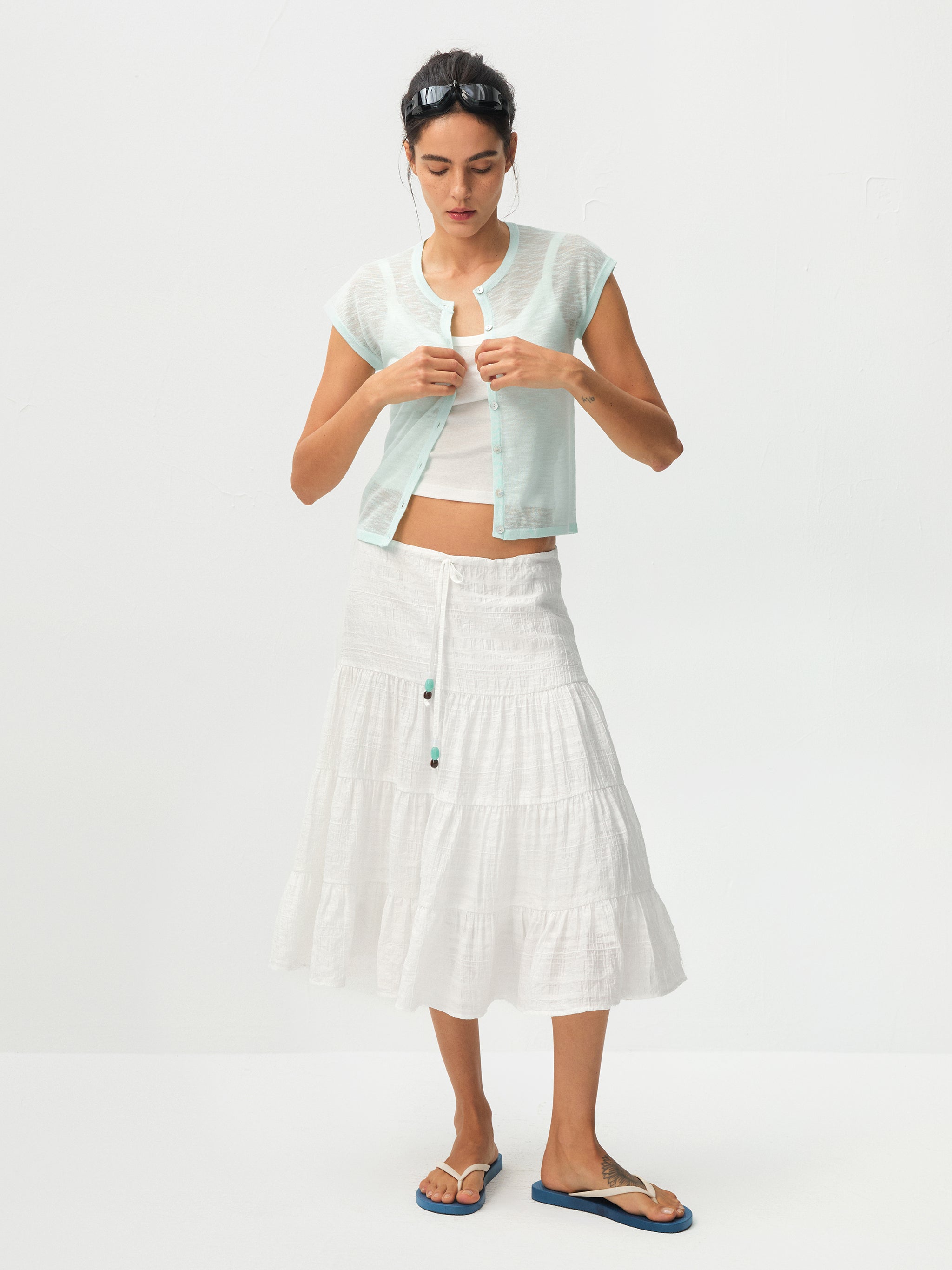 CUBIC Viscose Blend Short-Sleeve Sheer Cardigan-5