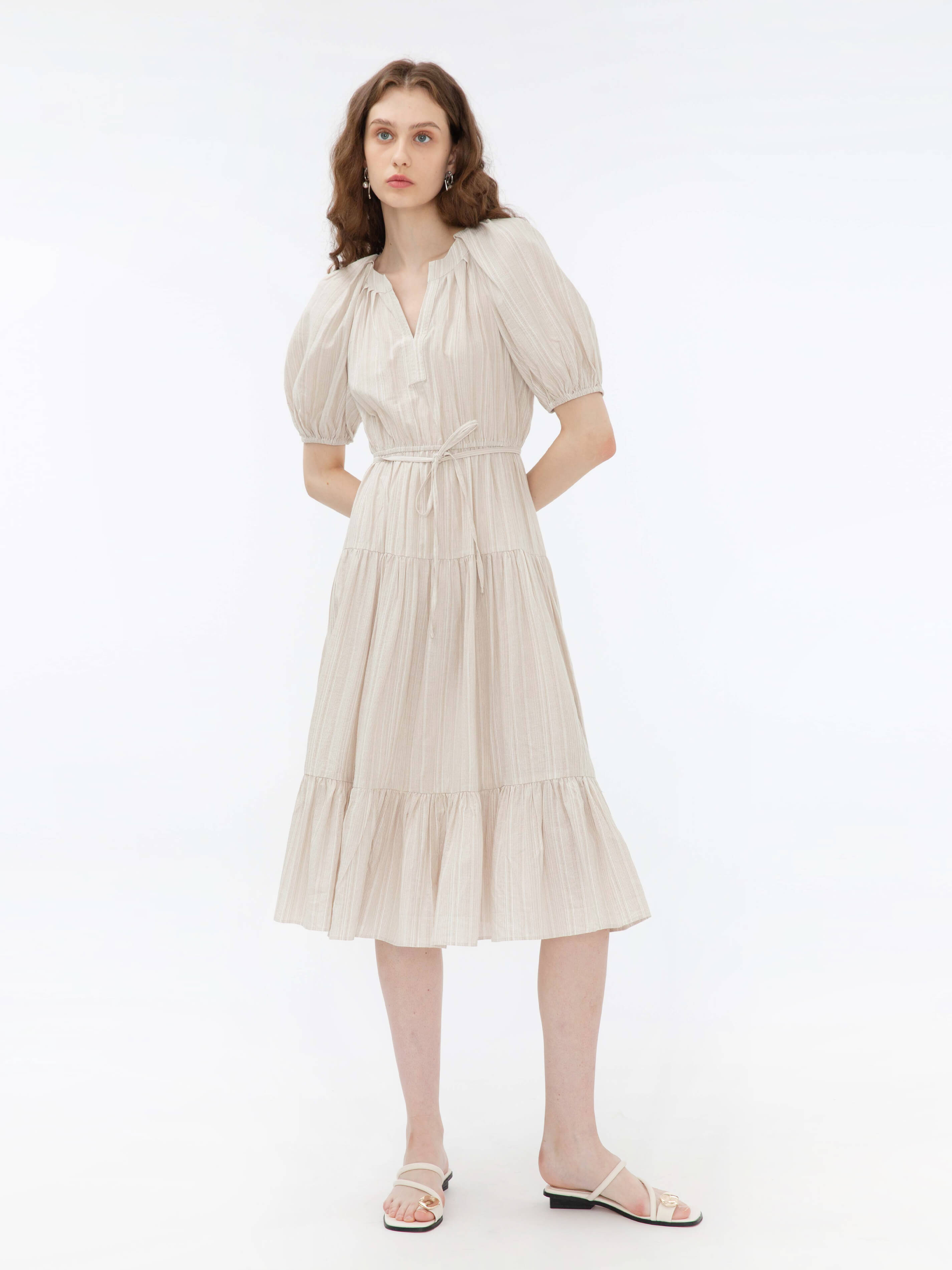 Puff Sleeve V-Neck Tiered Dress-8