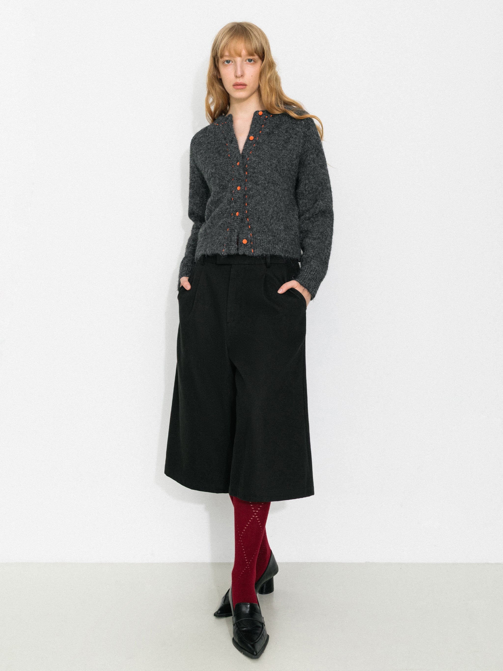 Wool-Blend Contrast Ribbed Cuff Cardigan-5