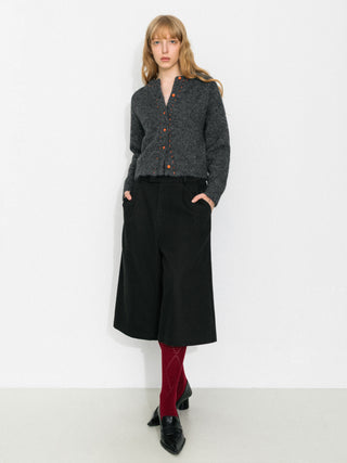 Wool-Blend Contrast Ribbed Cuff Cardigan