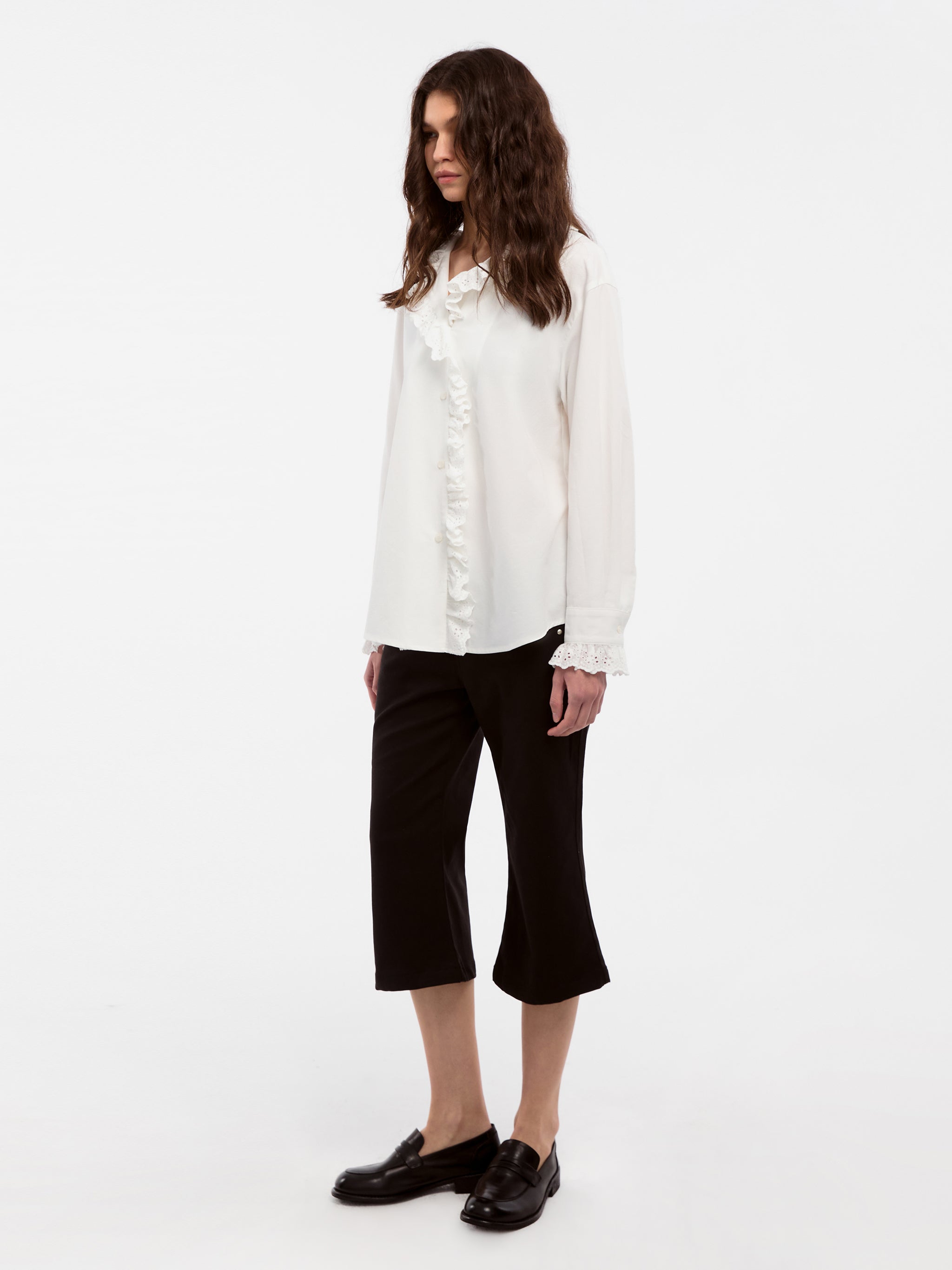 CUBIC Lace-Trimmed Linen Long-Sleeve Shirt-5